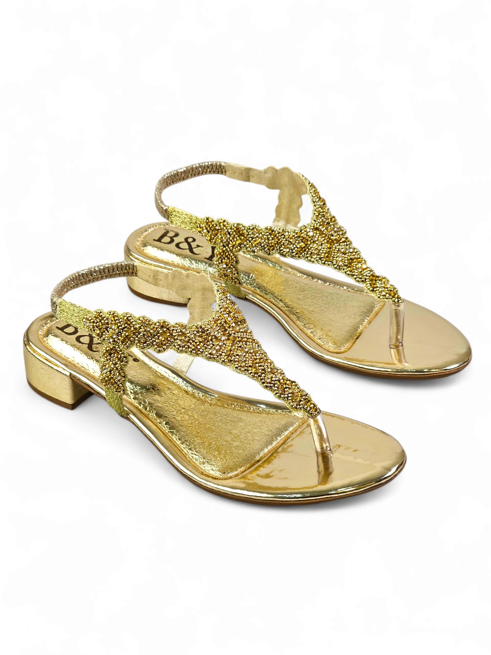 Sandália 8022 Dourado Com Salto Bloco 3 cm