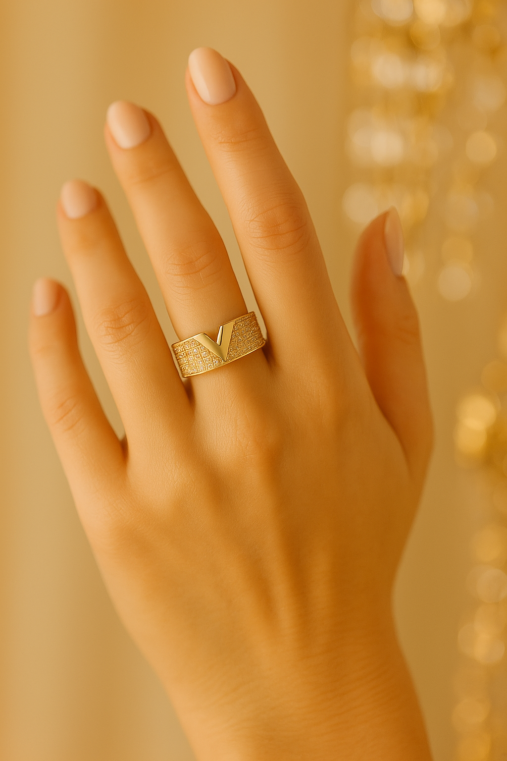 Anel Cristal Zirconia Dourada 002