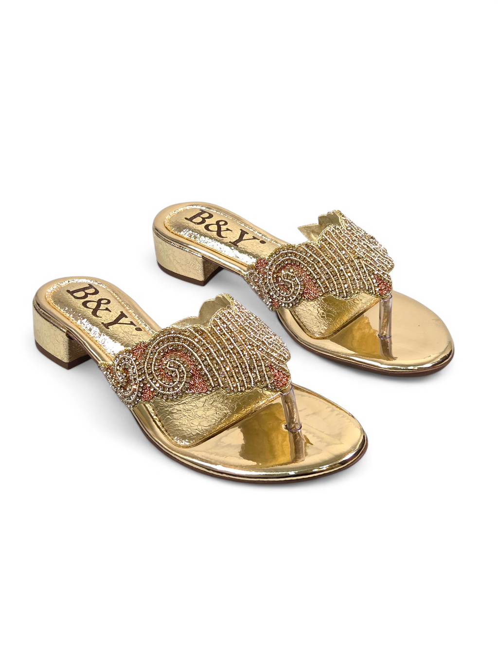 Chinelo 9827 Dourado com Rosa Salto Bloco