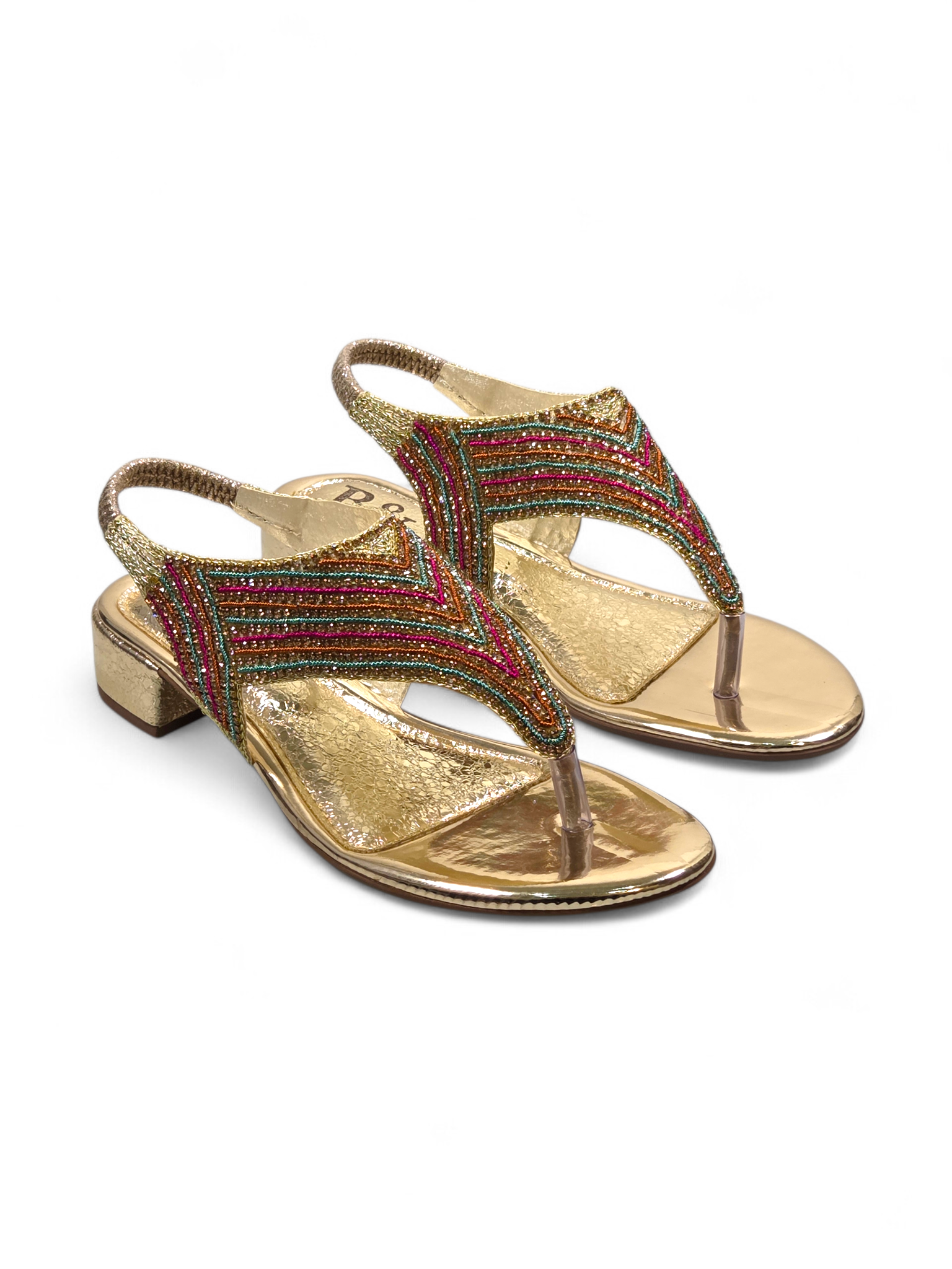 Sandália 6014 Dourado Colorido Salto Bloco 3 cm