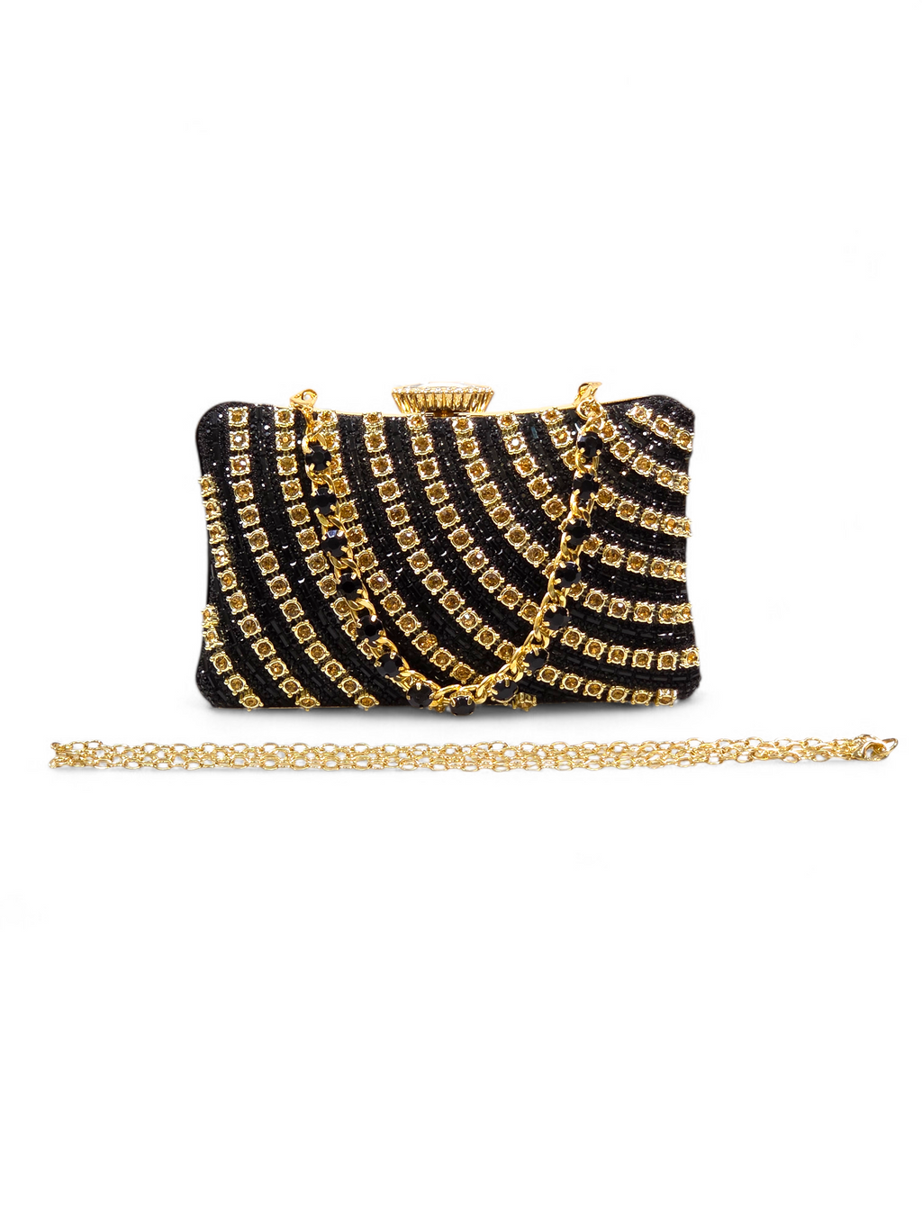 Bolsa Clutch Cristal Preto Dourado 1056