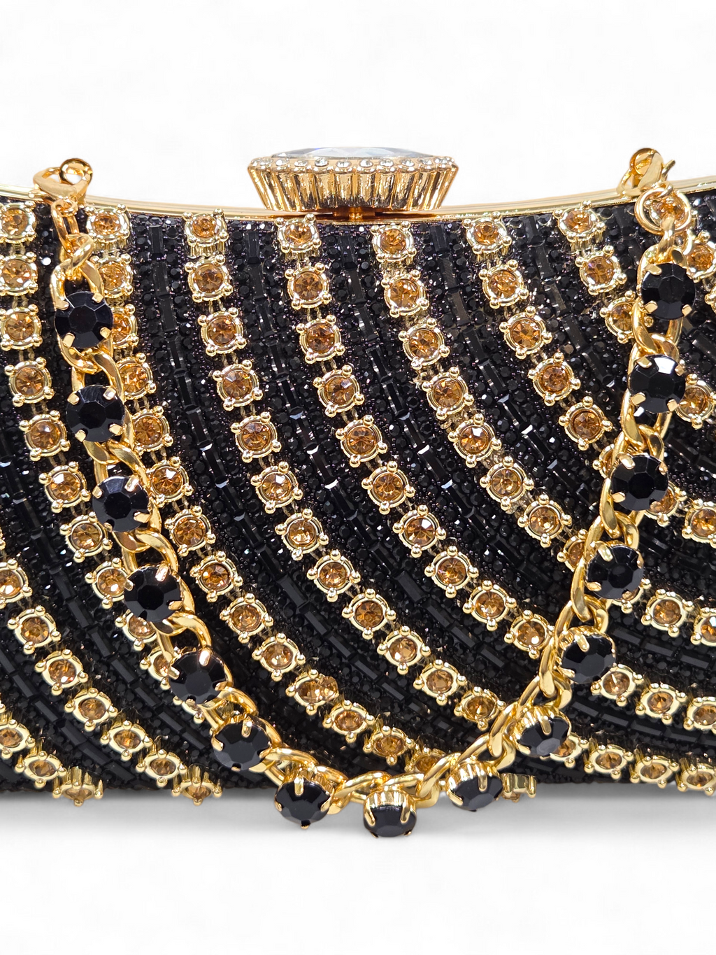 Bolsa Clutch Cristal Preto Dourado 1056