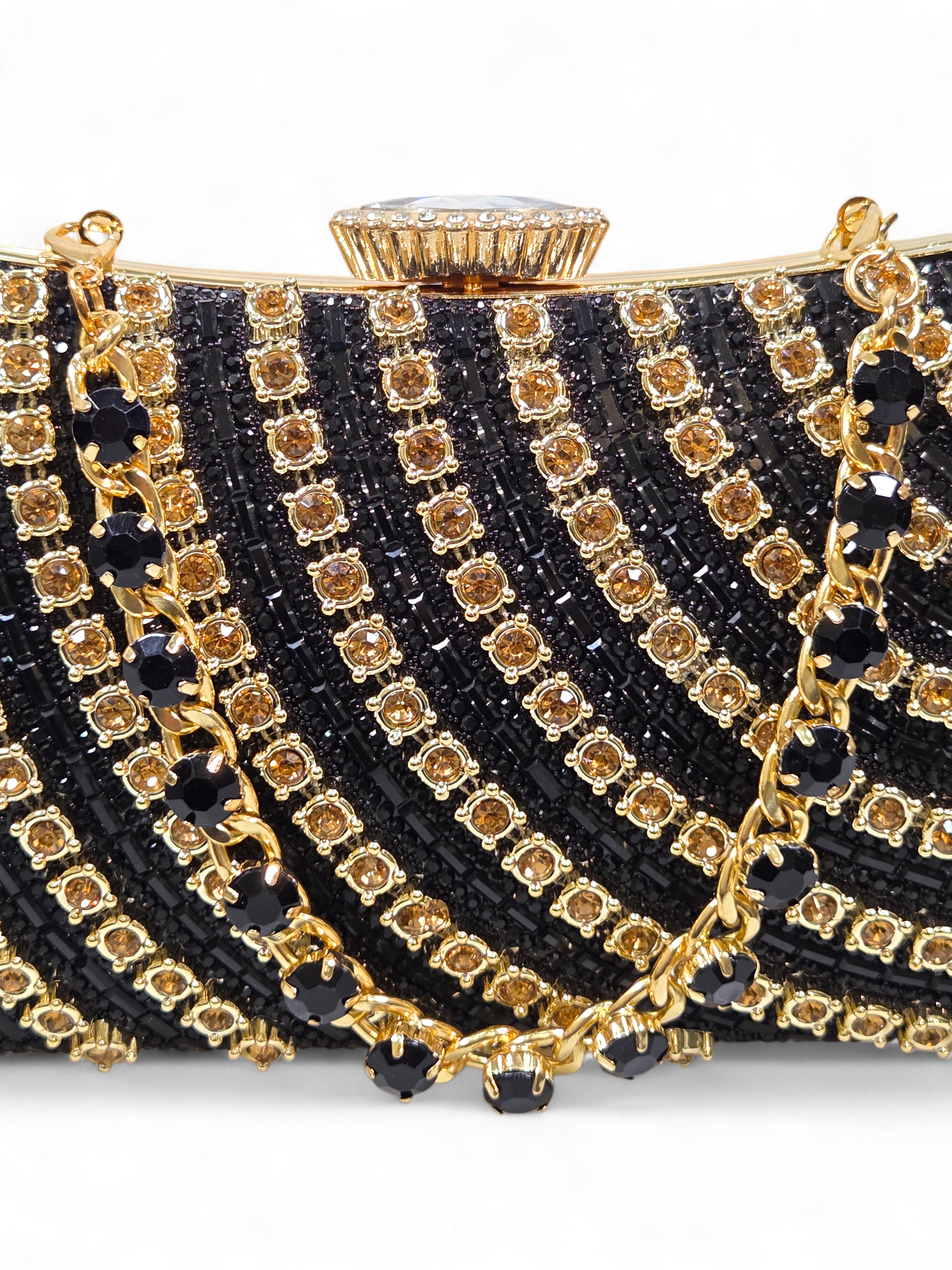 Bolsa Clutch Cristal Preto Dourado 1056