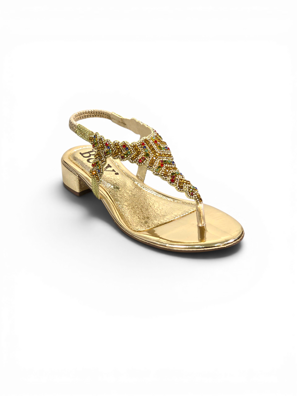 Sandália 8022 Dourado Colorido Salto Bloco 3 cm