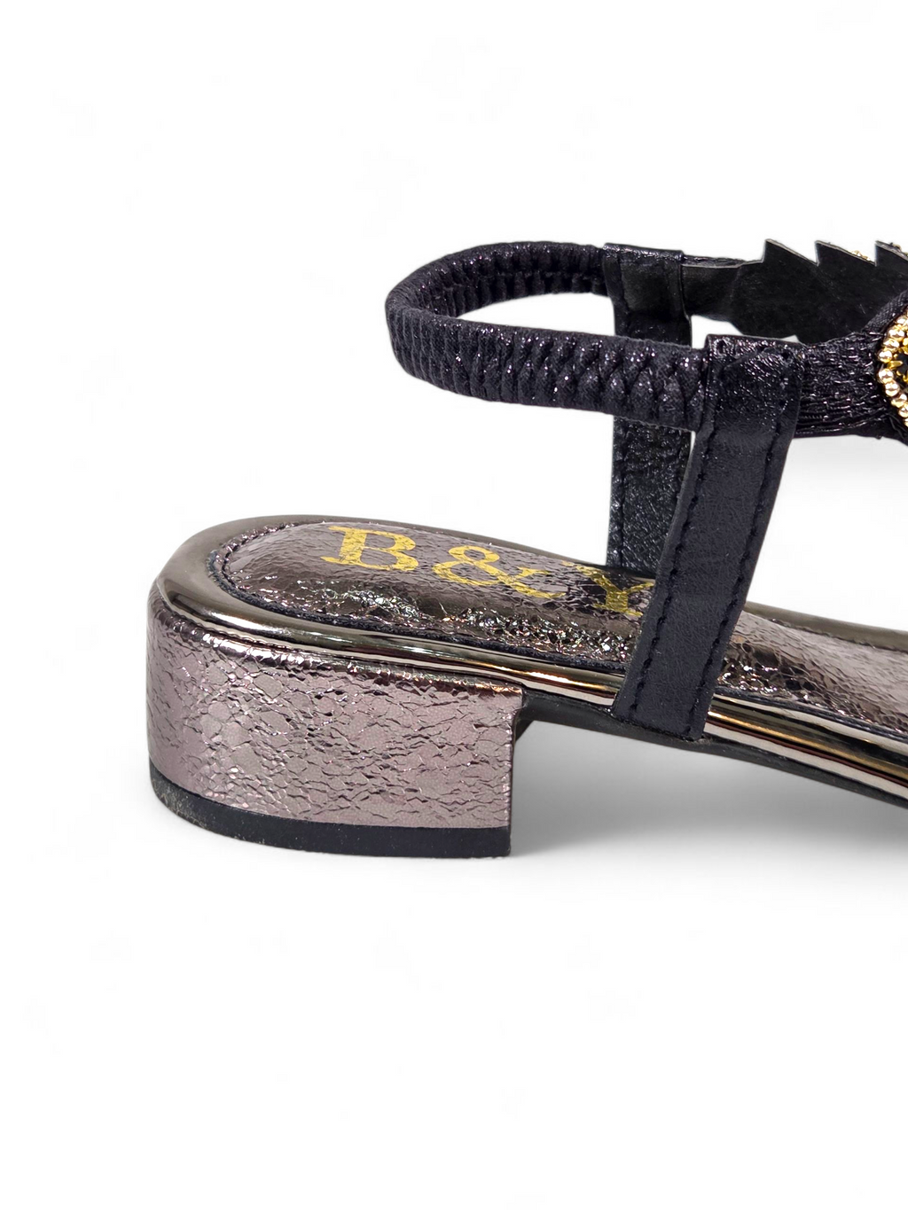 Sandália 9542 Preto Toque de Ouro Salto Bloco