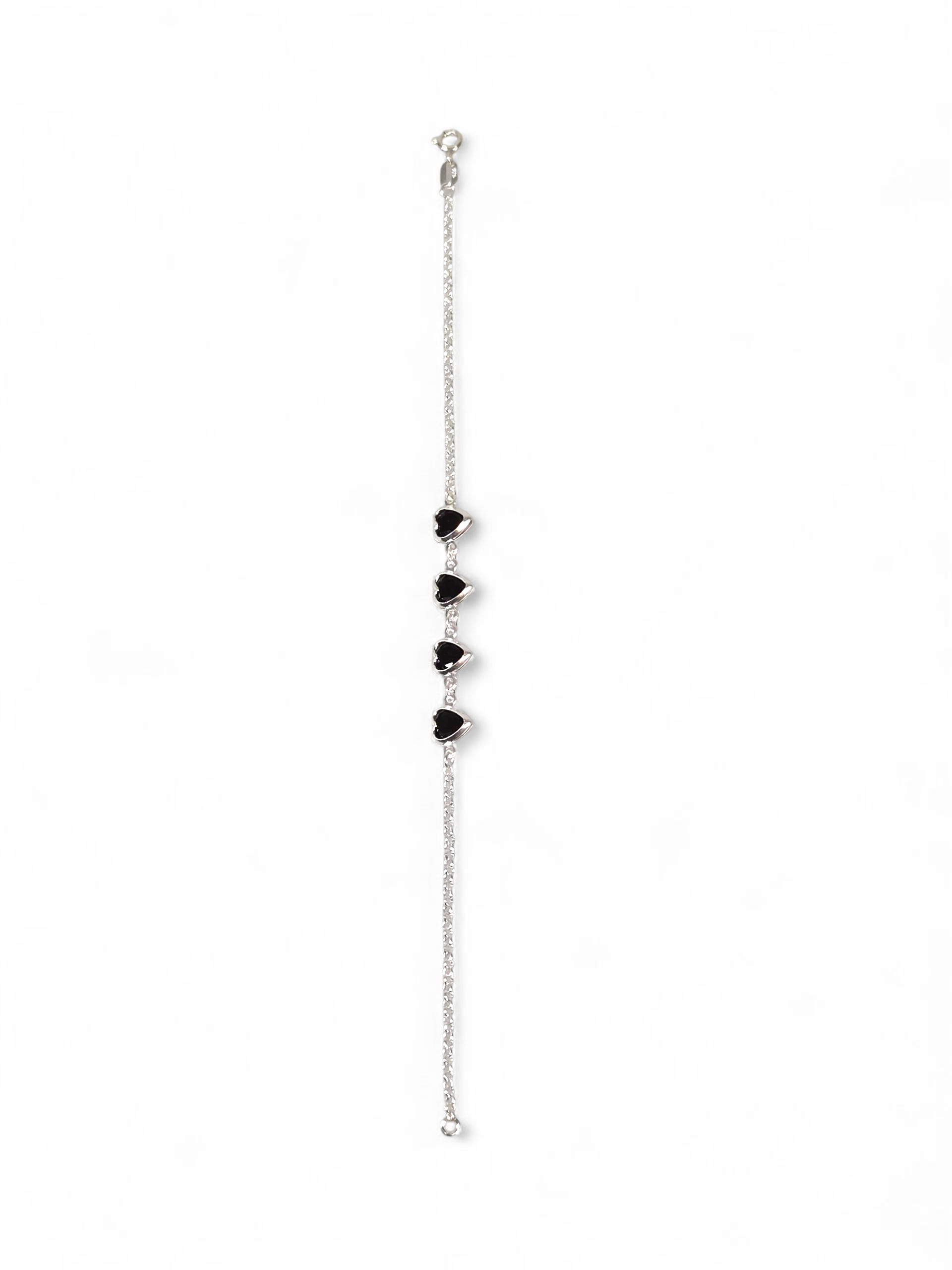 Pulseira Prata 925 Coração com Zircônias Pretas 1002