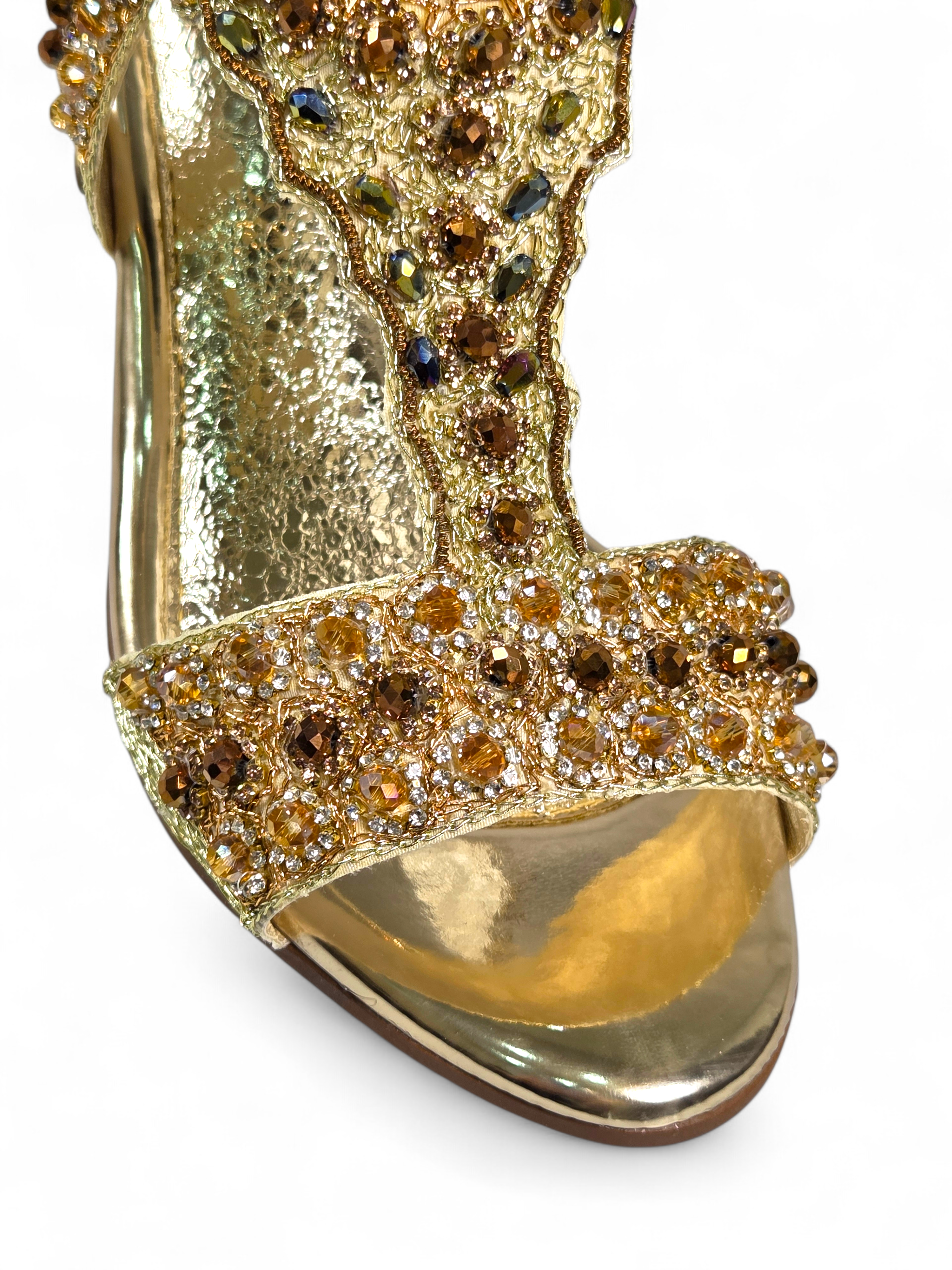 Sandália 9458 Dourado Com Salto Alto 6cm