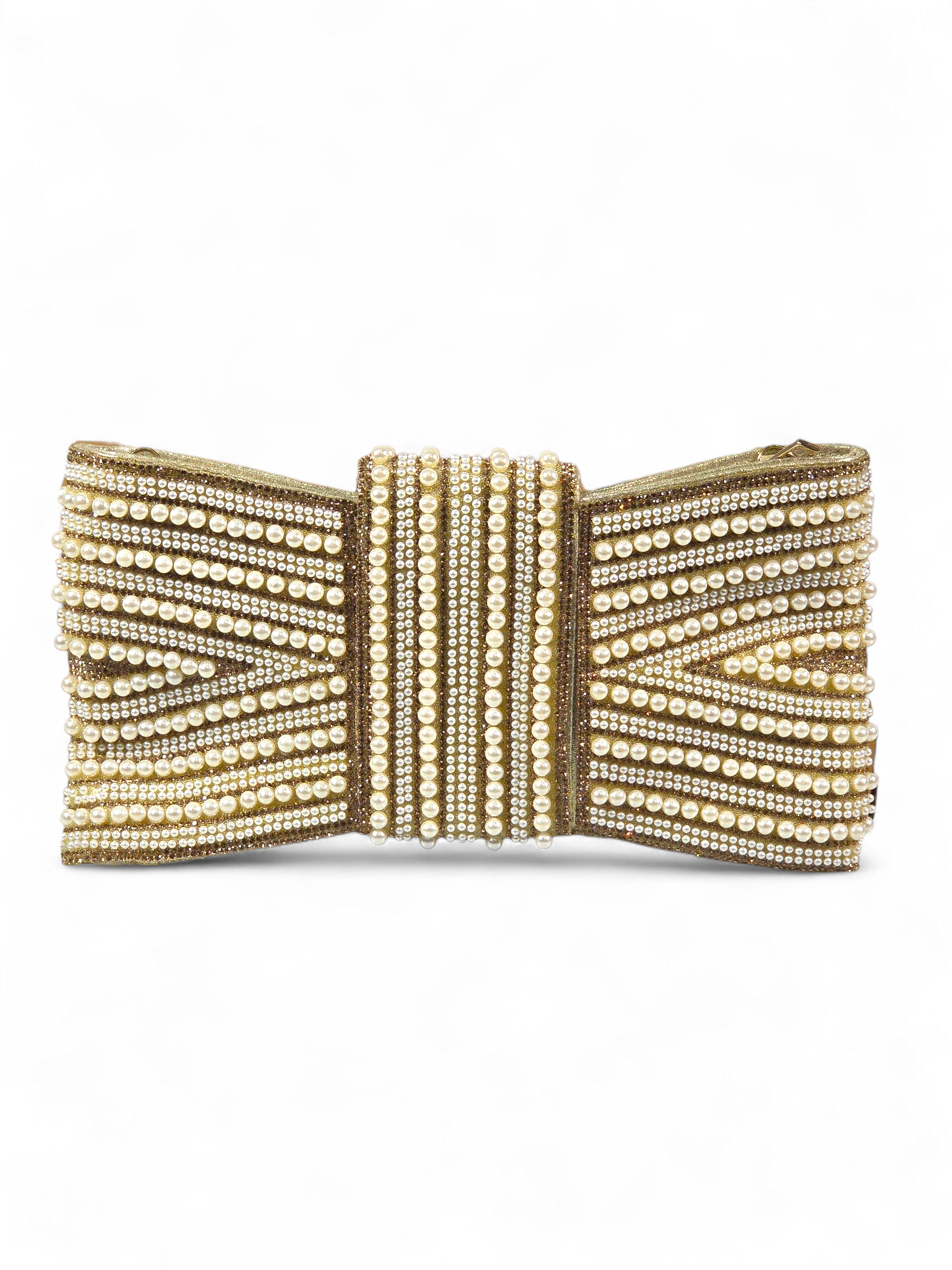 Carteira Luxo Cristal Perolas Dourada 1037