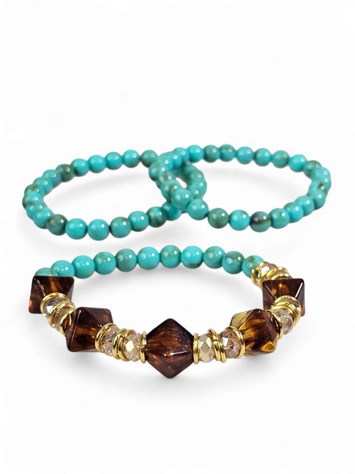 Kit 3 Pulseiras Resina Azul 010