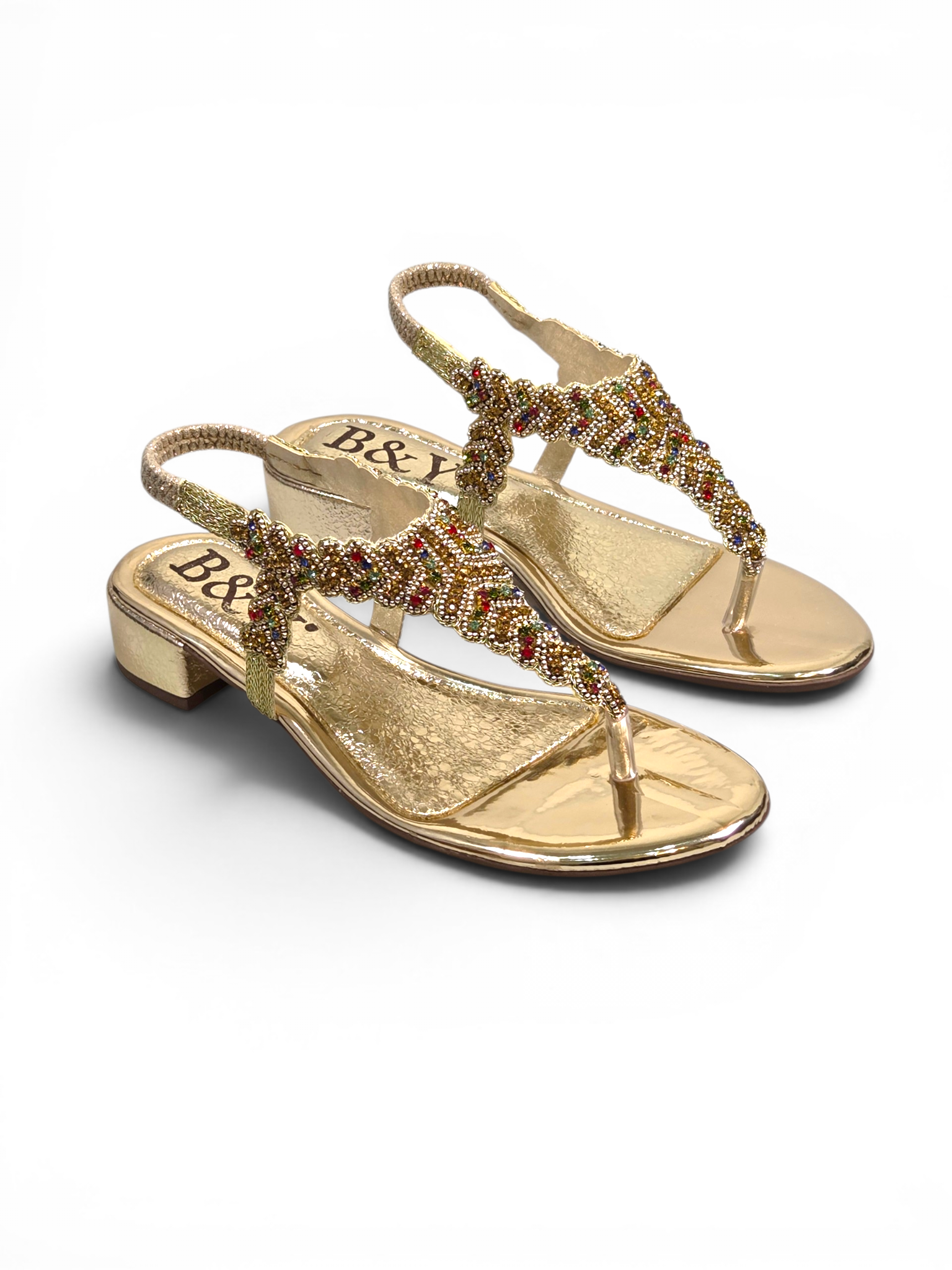 Sandália 8022 Dourado Colorido Salto Bloco 3 cm