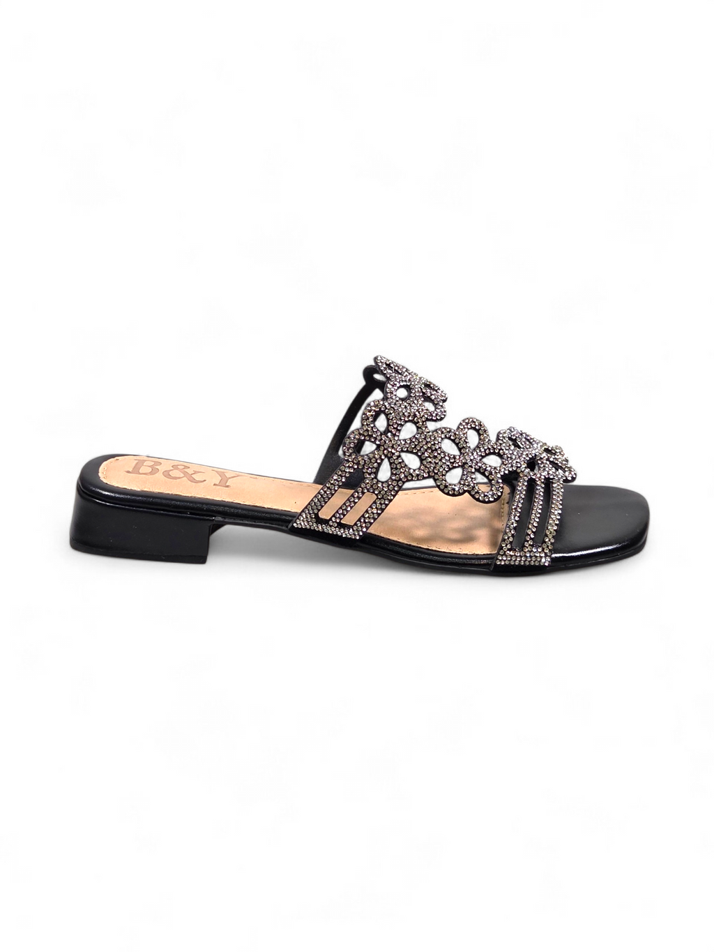 Tamanco 3001 Preto Prateado Salto Baixo 2 cm (B)
