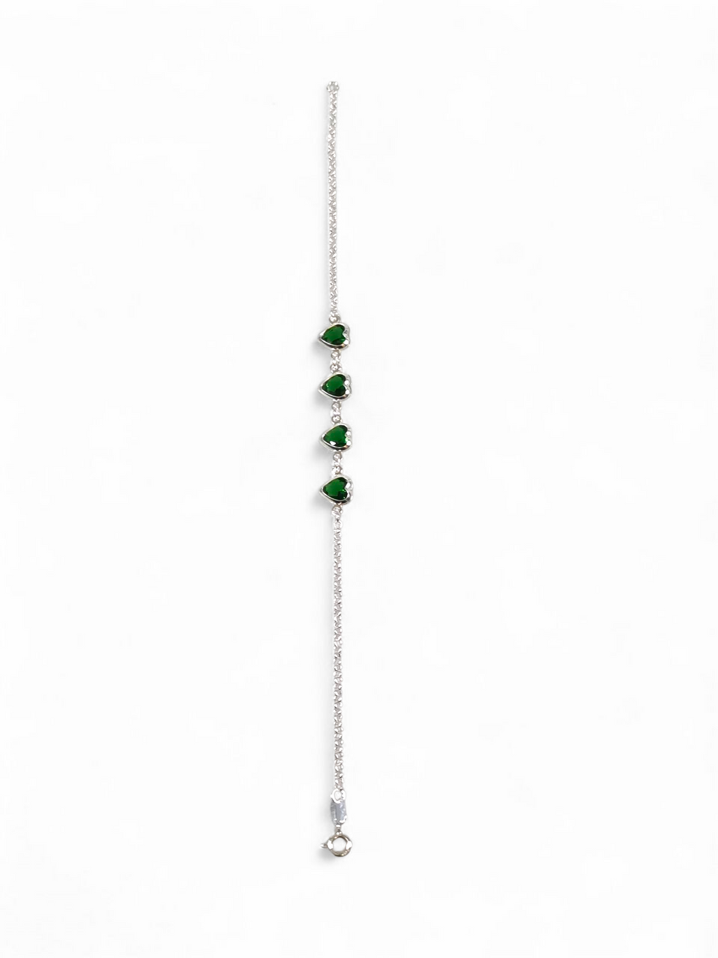 Pulseira Prata 925 Coração com Zircônias Verde 1009