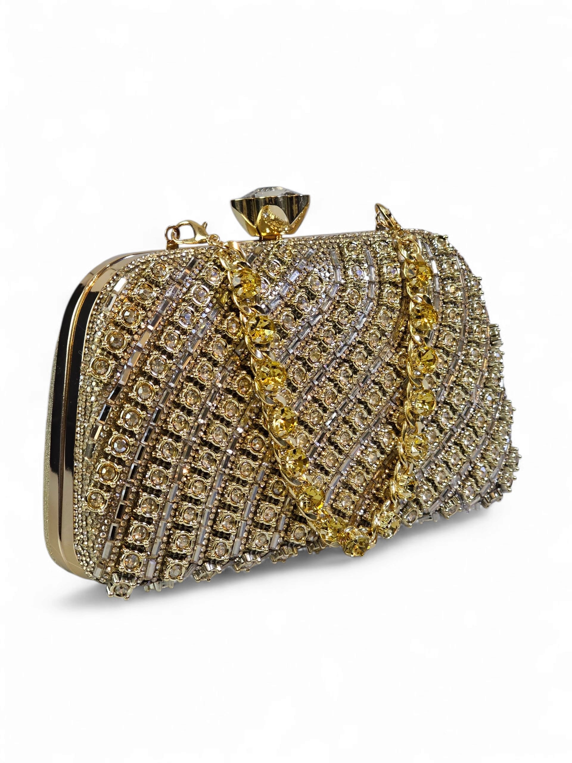 Bolsa Clutch Cristal Dourada 1003