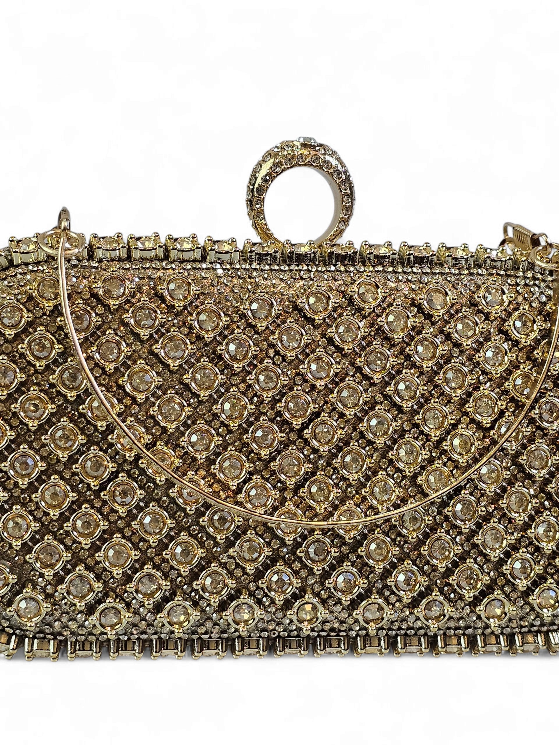 Bolsa Clutch Cristal Dourada 001