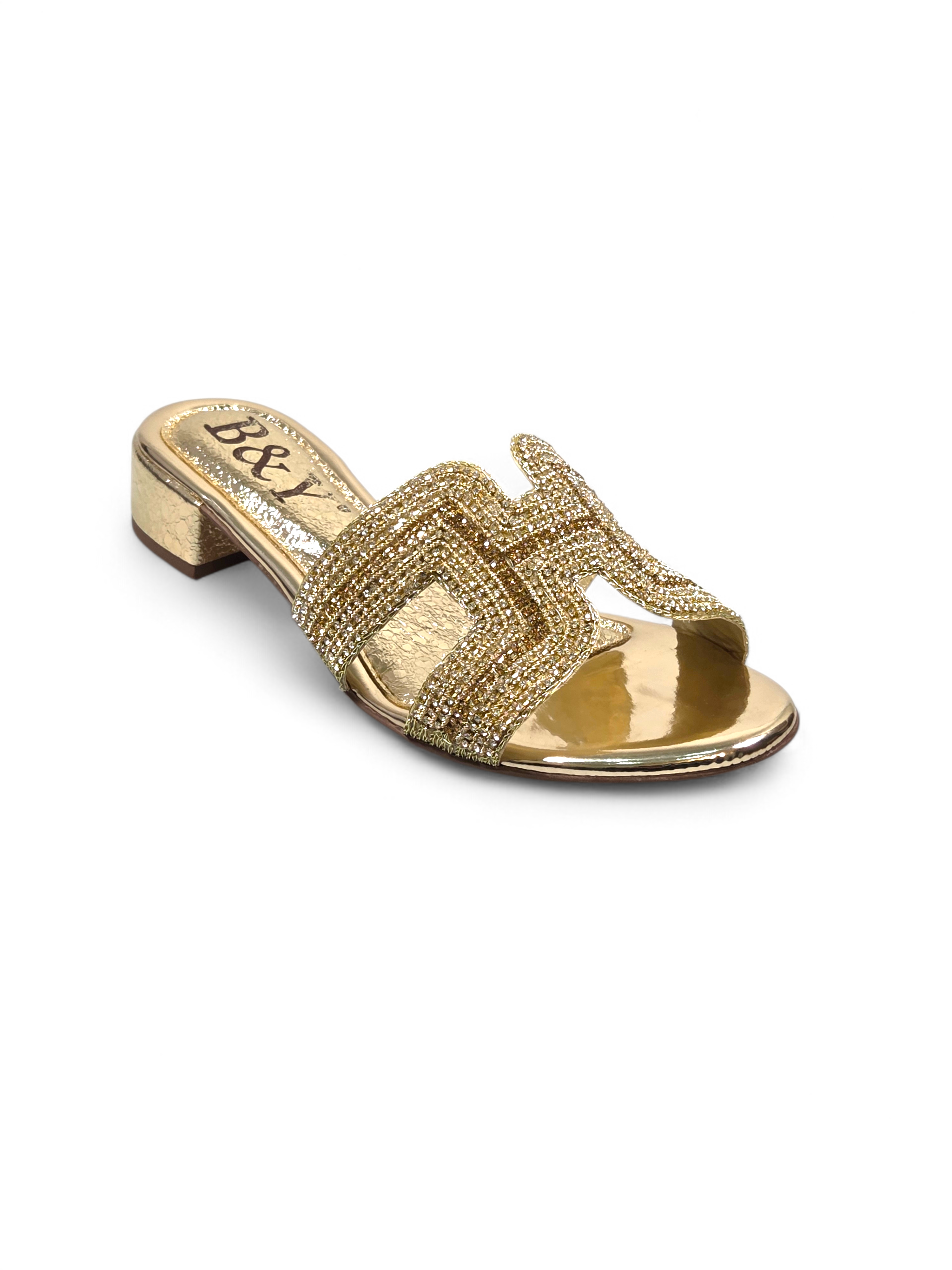 Tamanco 9568 Dourado Salto Bloco 3 cm