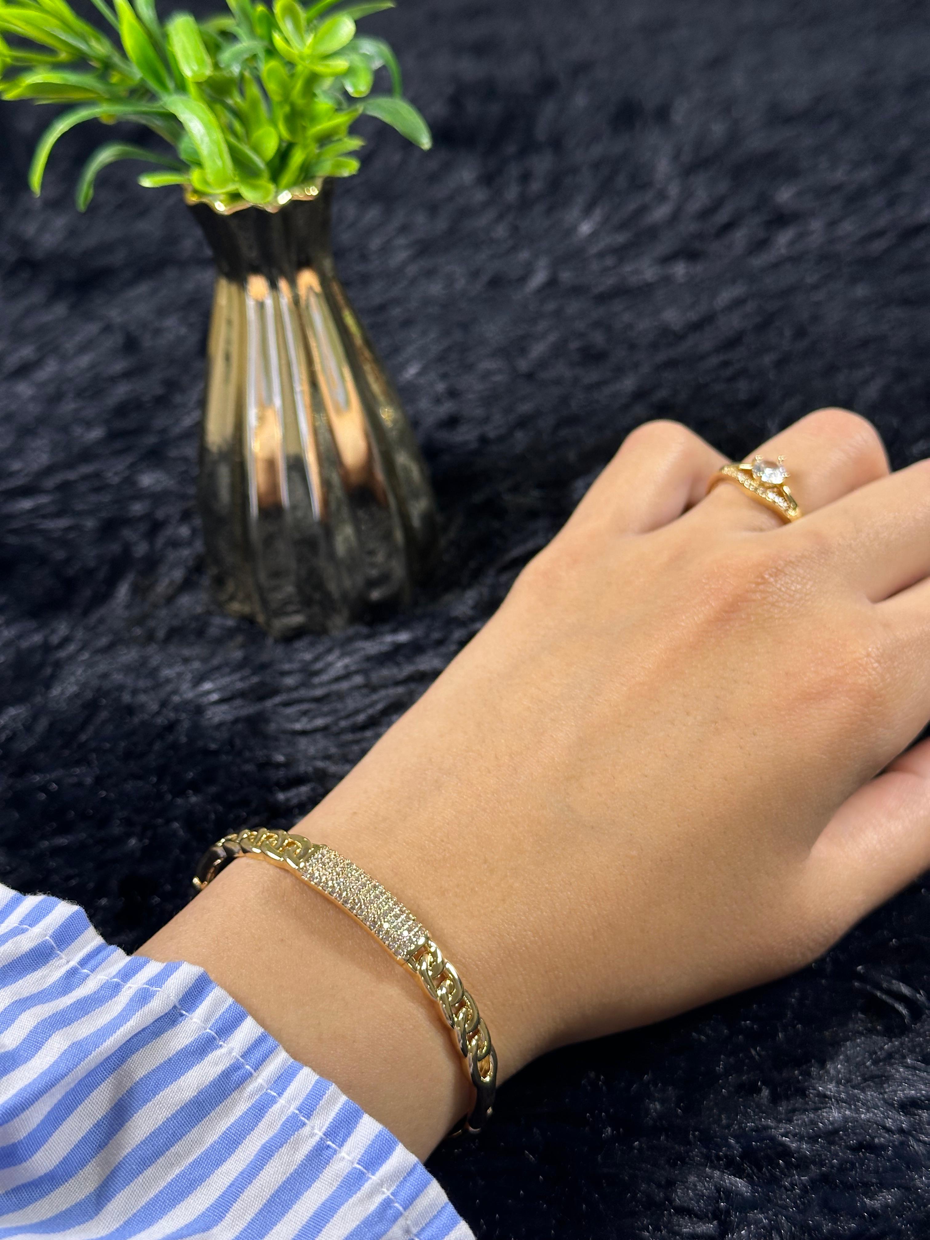 Pulseira Cristal Zirconia Dourada 014