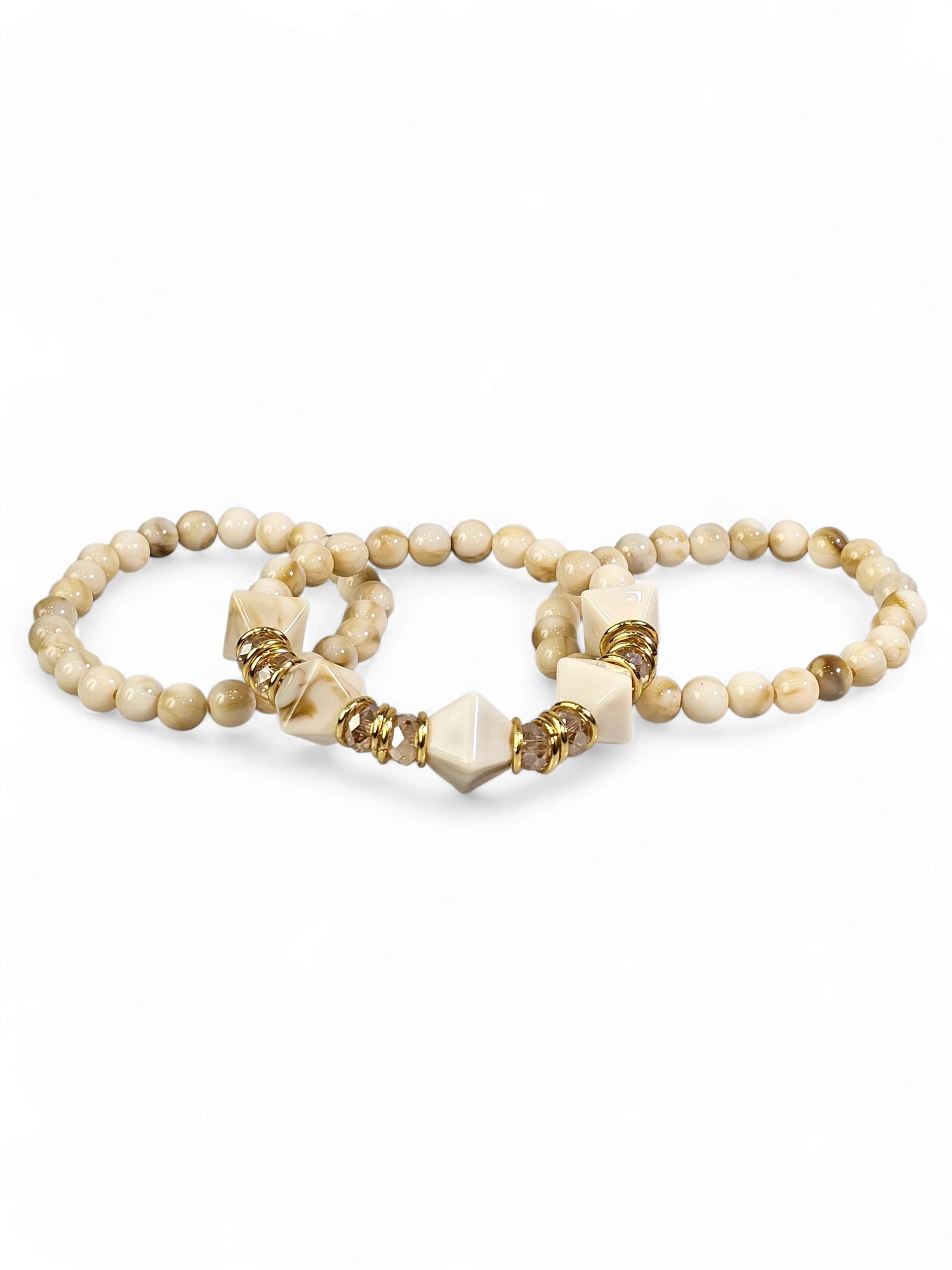 Kit 3 Pulseiras Resina Bege 009