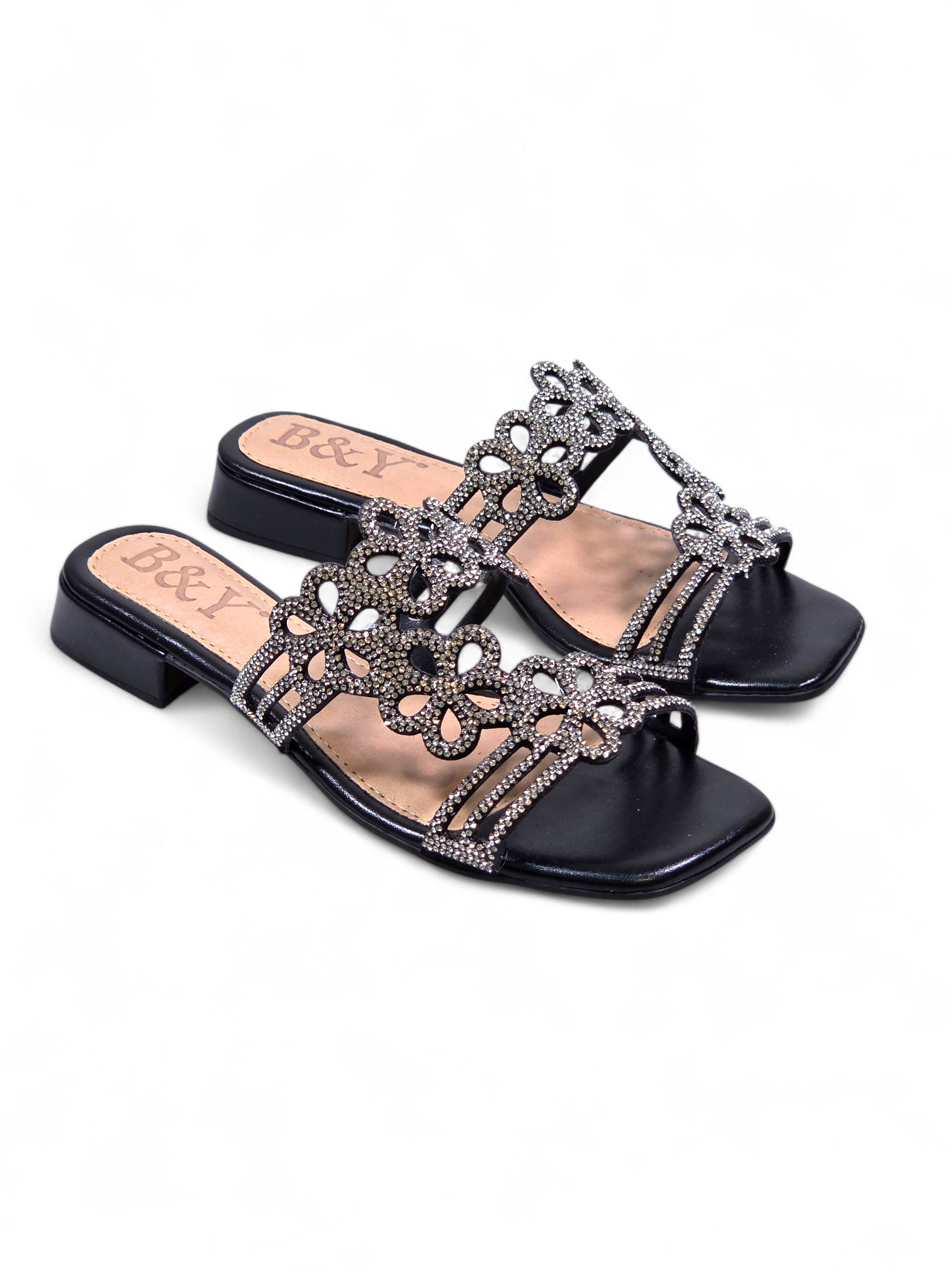 Tamanco 3001 Preto Prateado Salto Baixo (B)