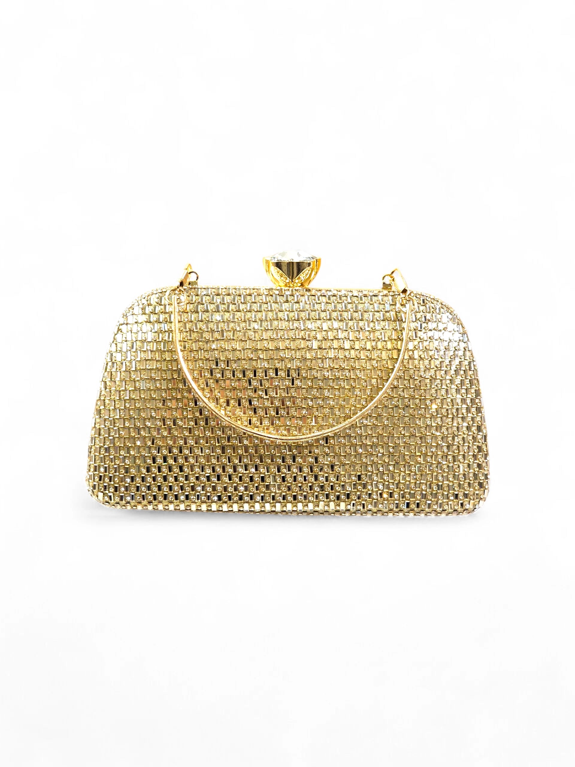 Bolsa Clutch Cristal Dourada 029