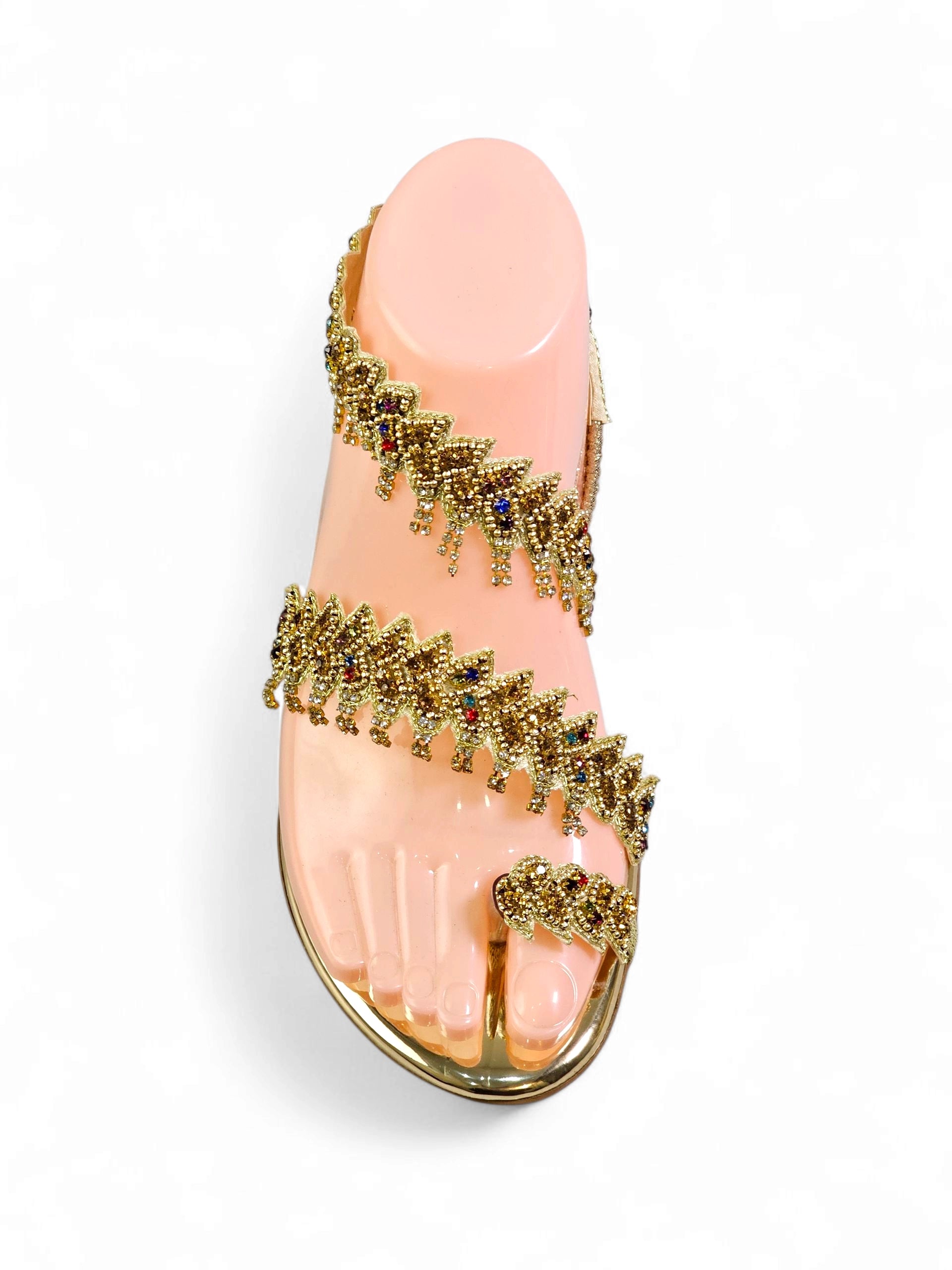 Sandália 9265 Dourado Colorido Com Salto Bloco 3cm