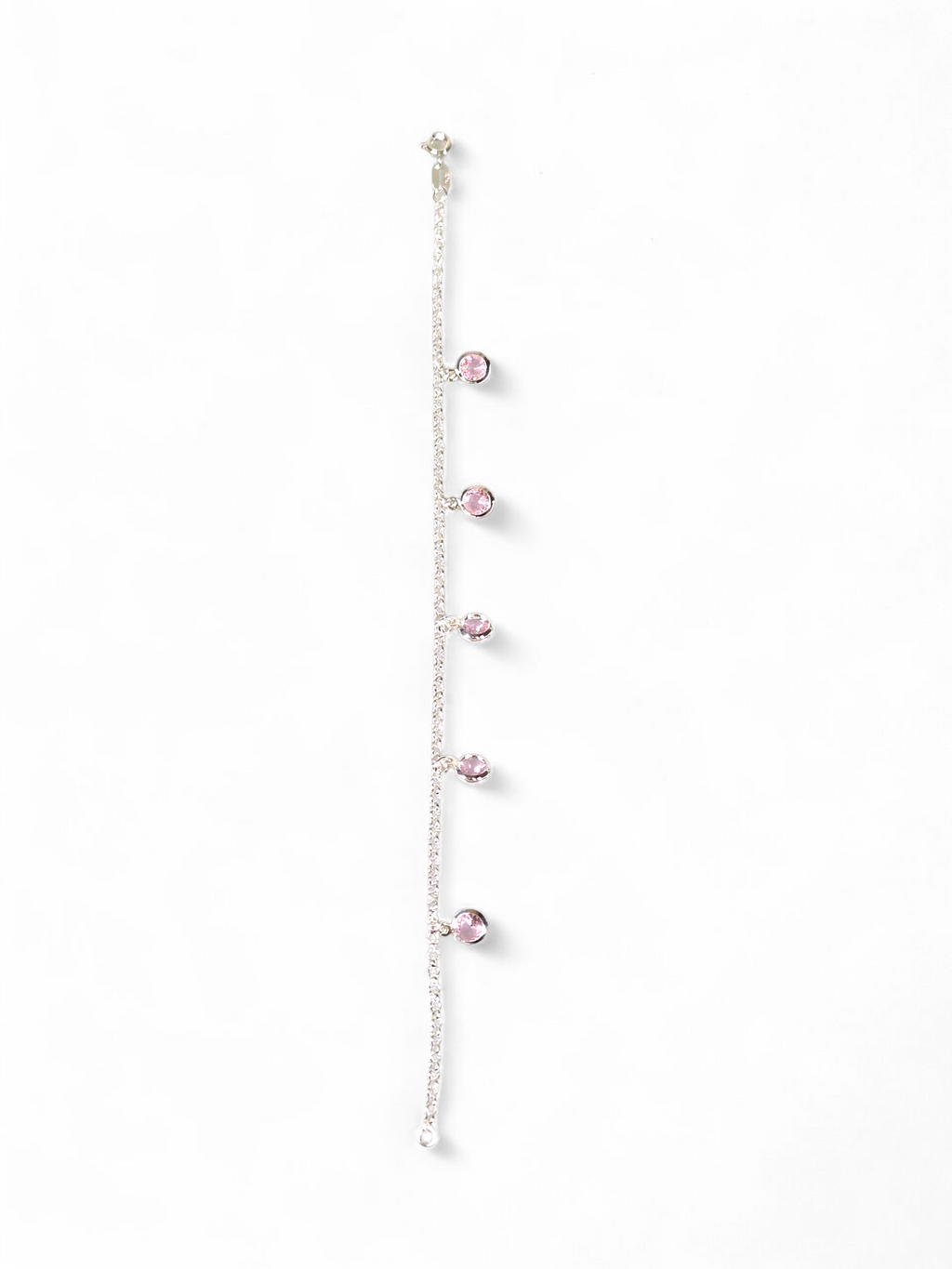 Pulseira Prata 925 com Zircônias Rosa Pendurado 1007