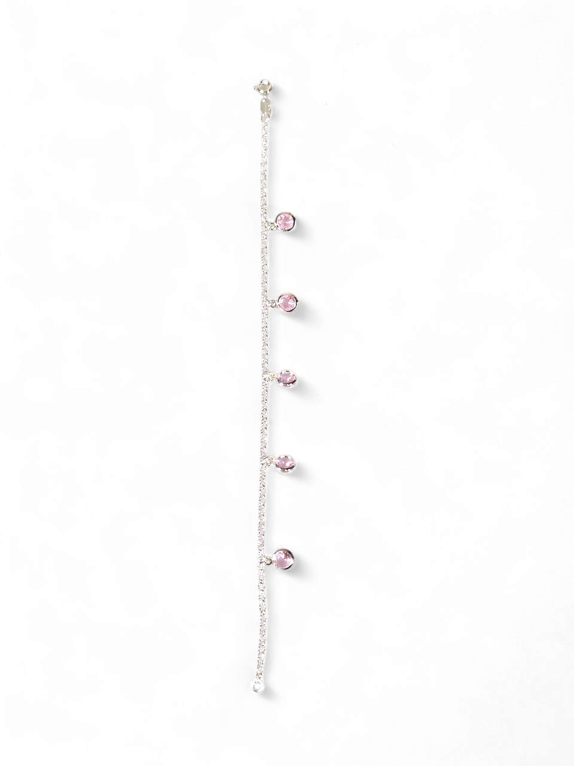 Pulseira Prata 925 com Zircônias Rosa Pendurado 1007