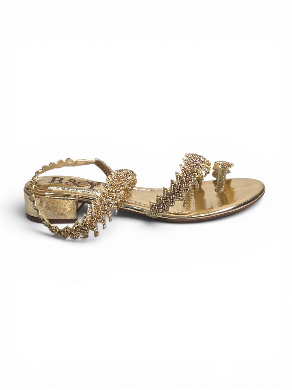 Sandália 9265 Dourado Luxo Com Salto Bloco 3cm