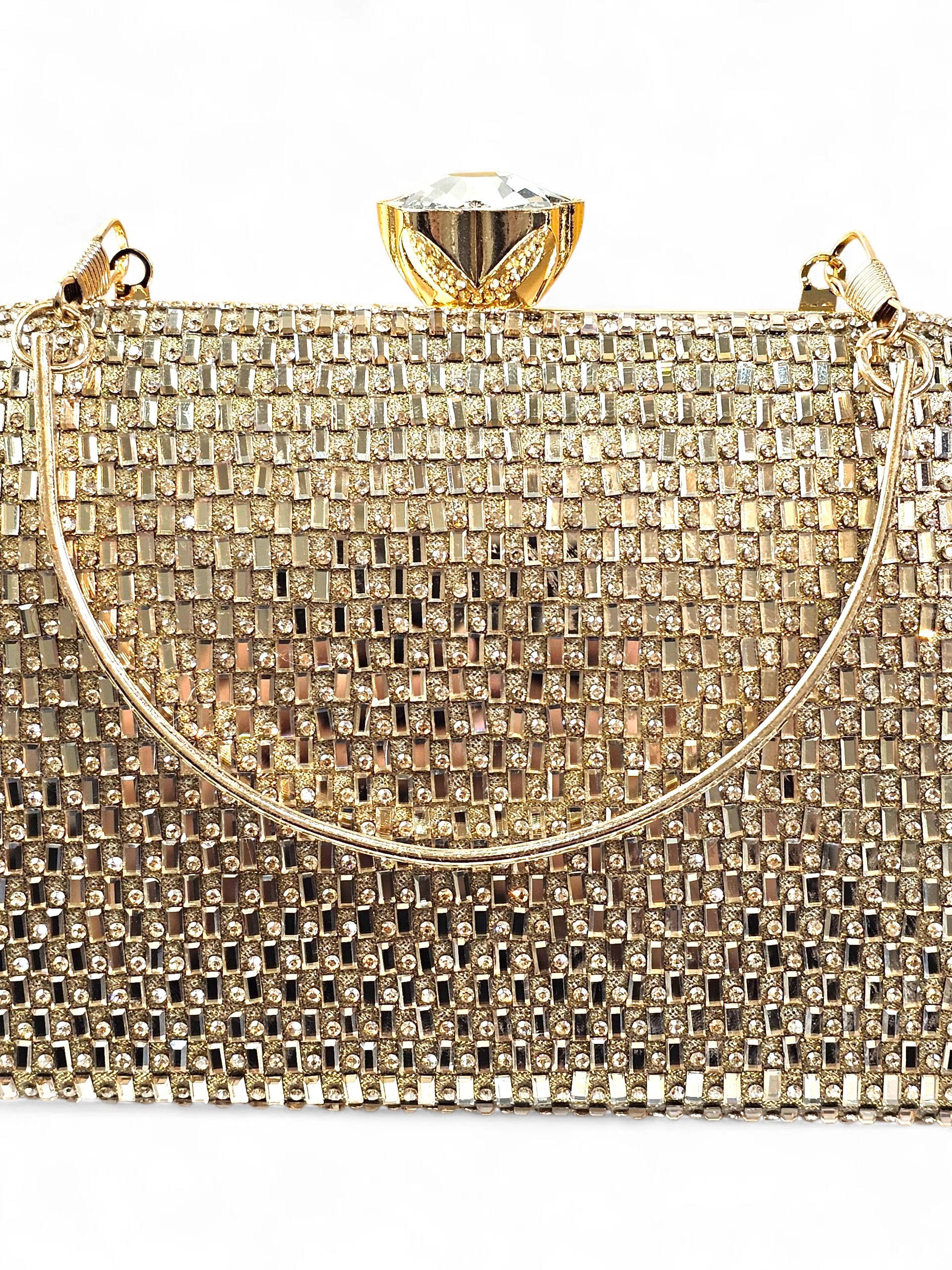 Bolsa Clutch Cristal Dourada 029