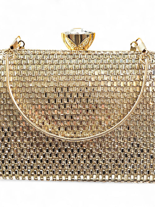 Bolsa Clutch Cristal Dourada 029