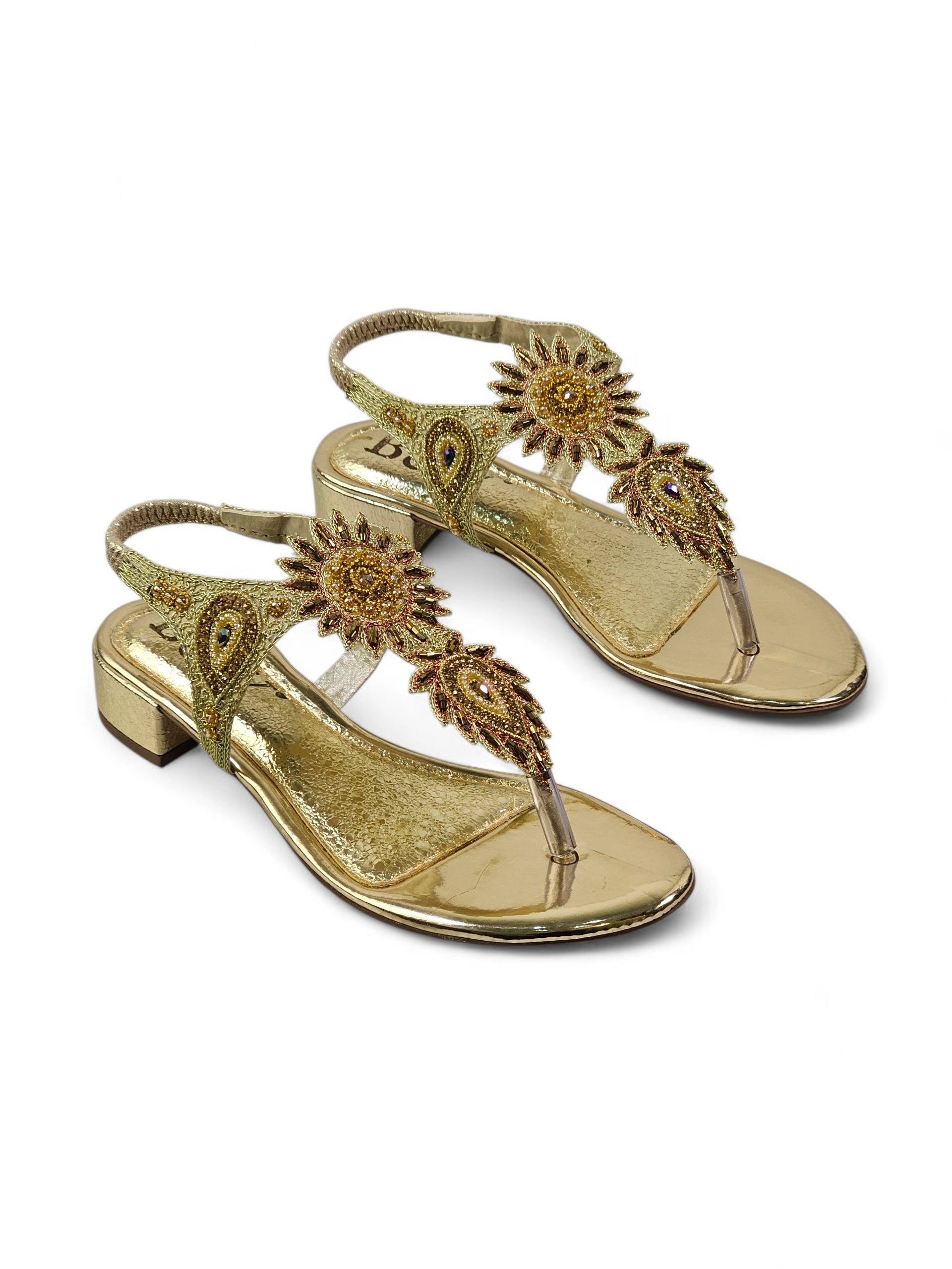 Sandália 9743 Dourado Com Salto Bloco 3cm