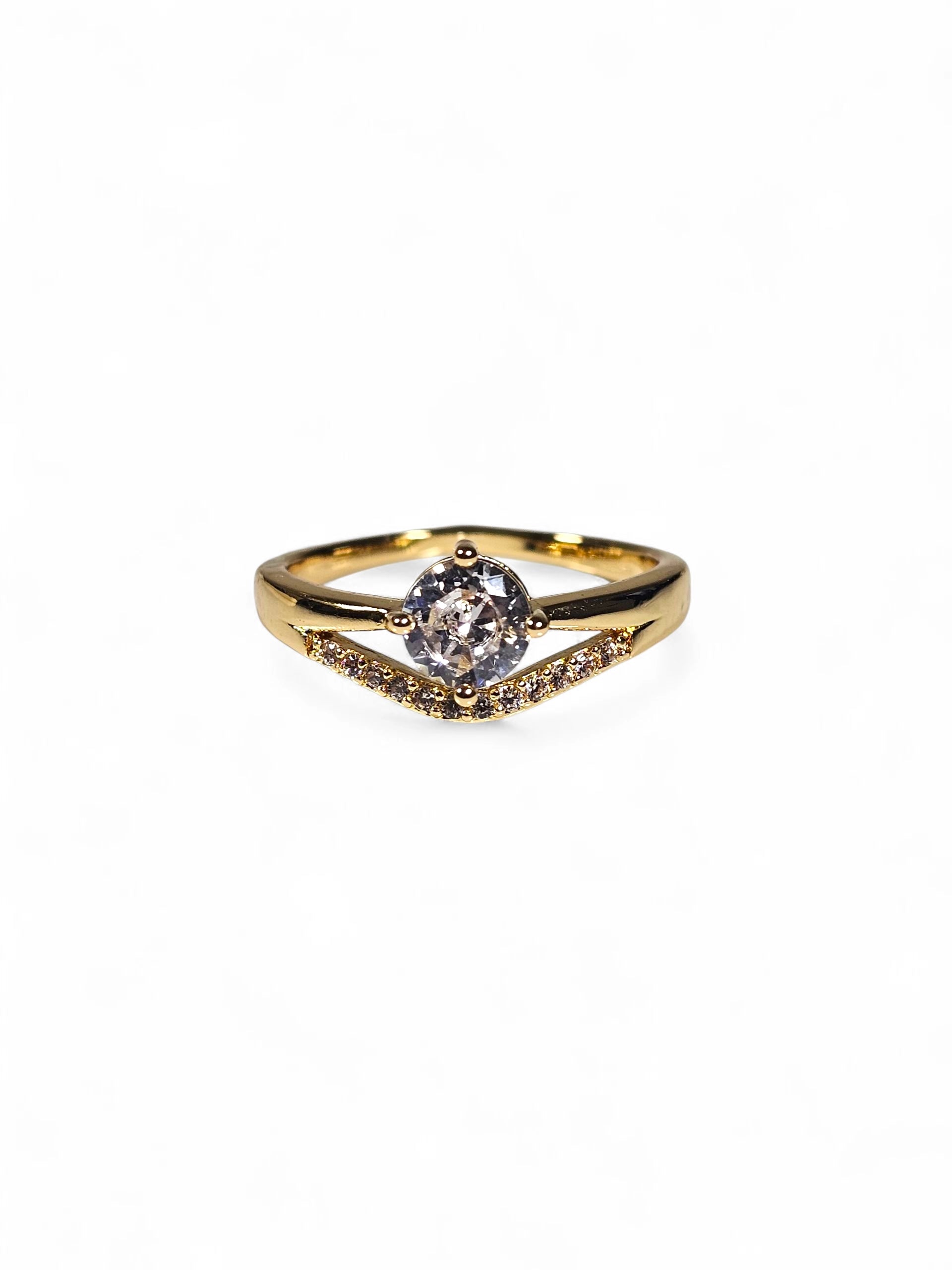 Anel Cristal Zirconia Dourada 007