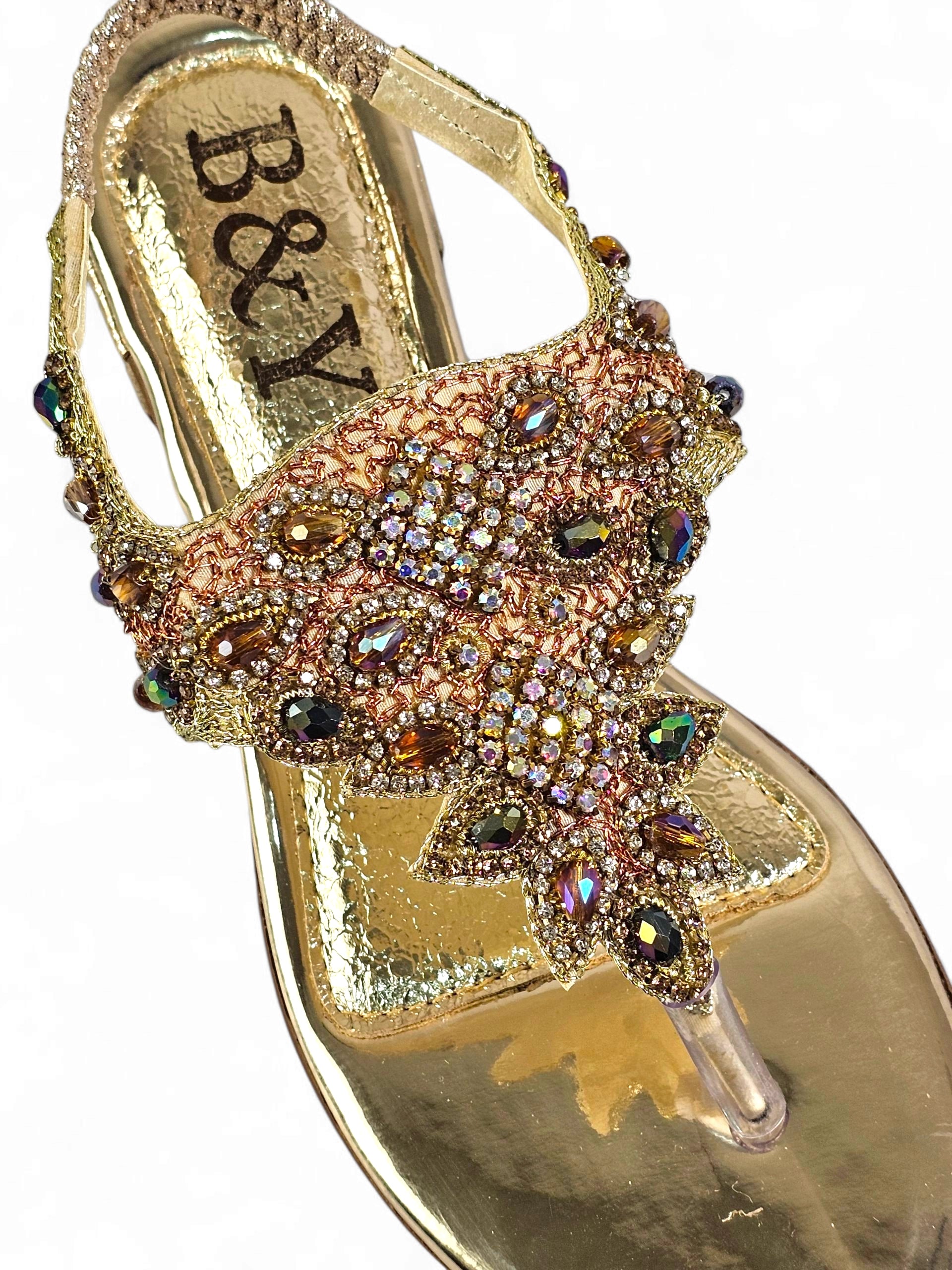 Sandália 9749 Dourado Com Salto Bloco 3cm