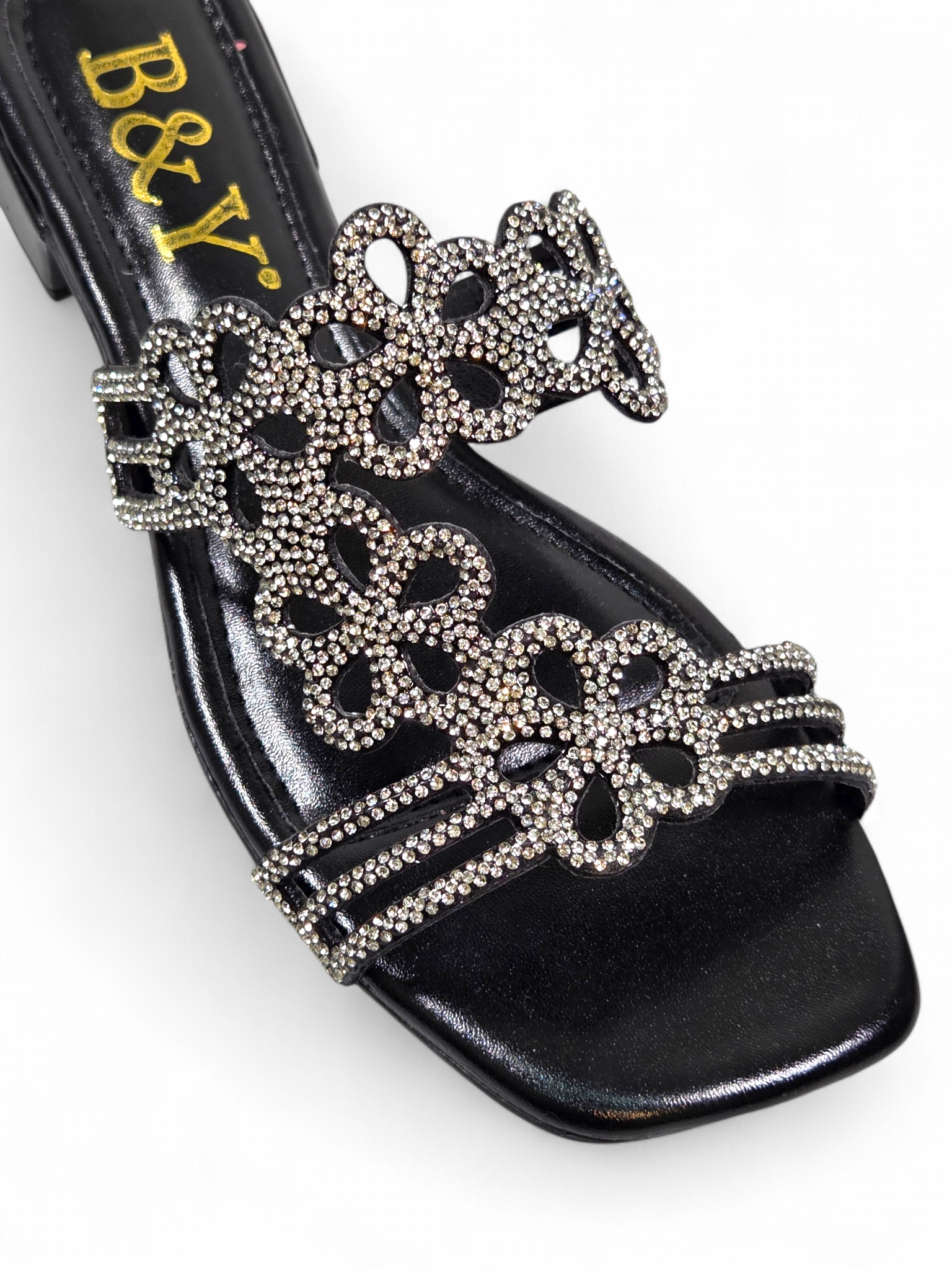 Tamanco 3001 Preto Prateado Salto Baixo