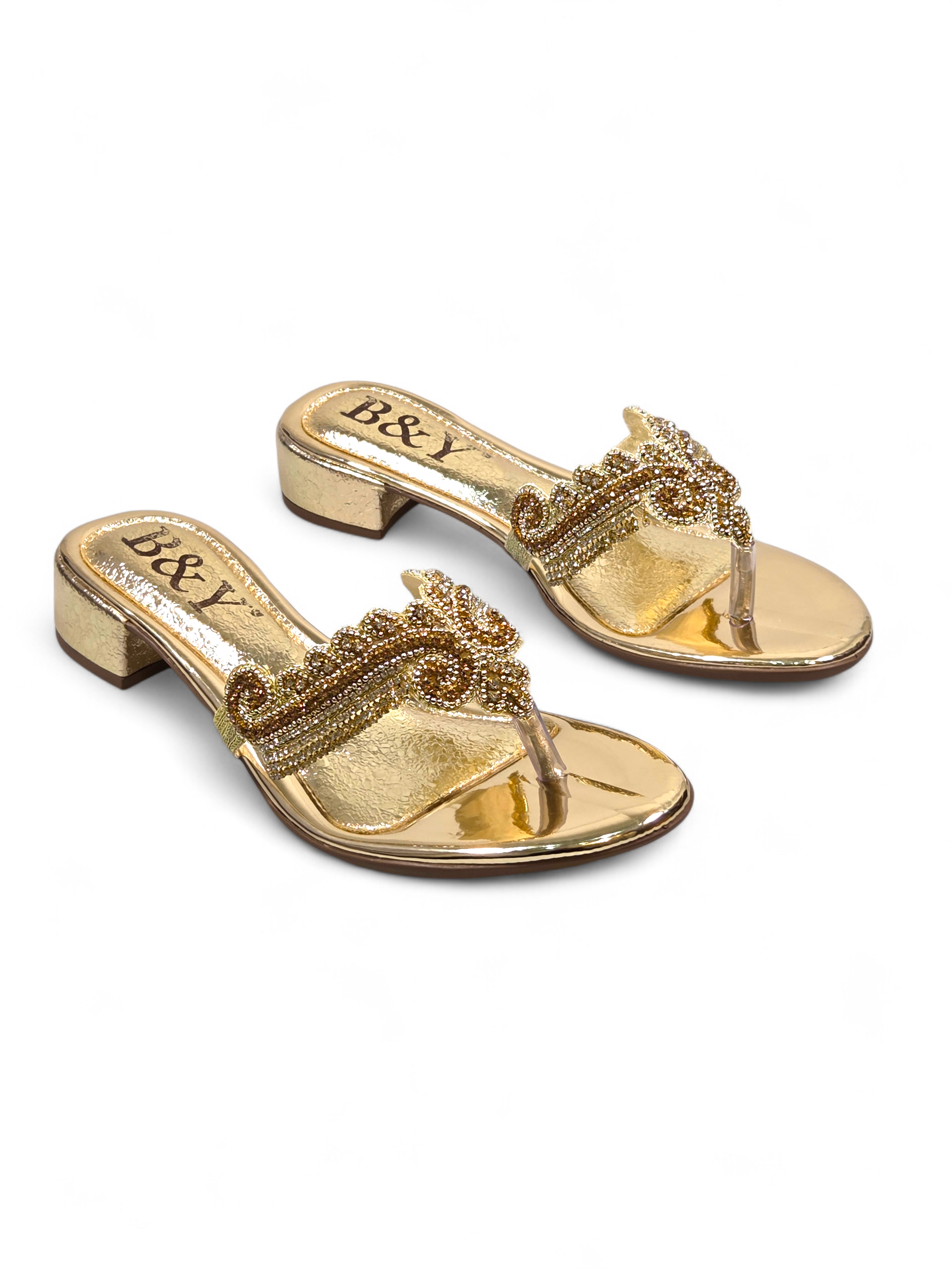 Chinelo 3047 Dourado Salto Bloco