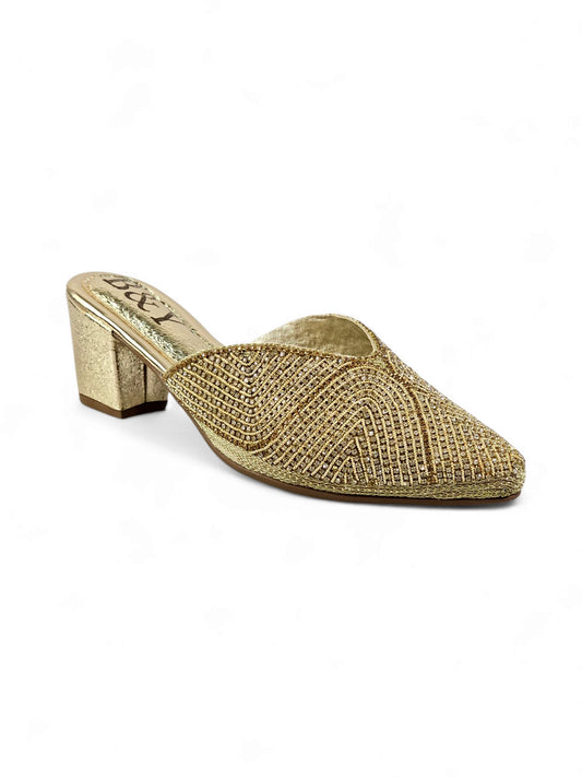 Mule 9797 Dourado Com Salto Médio
