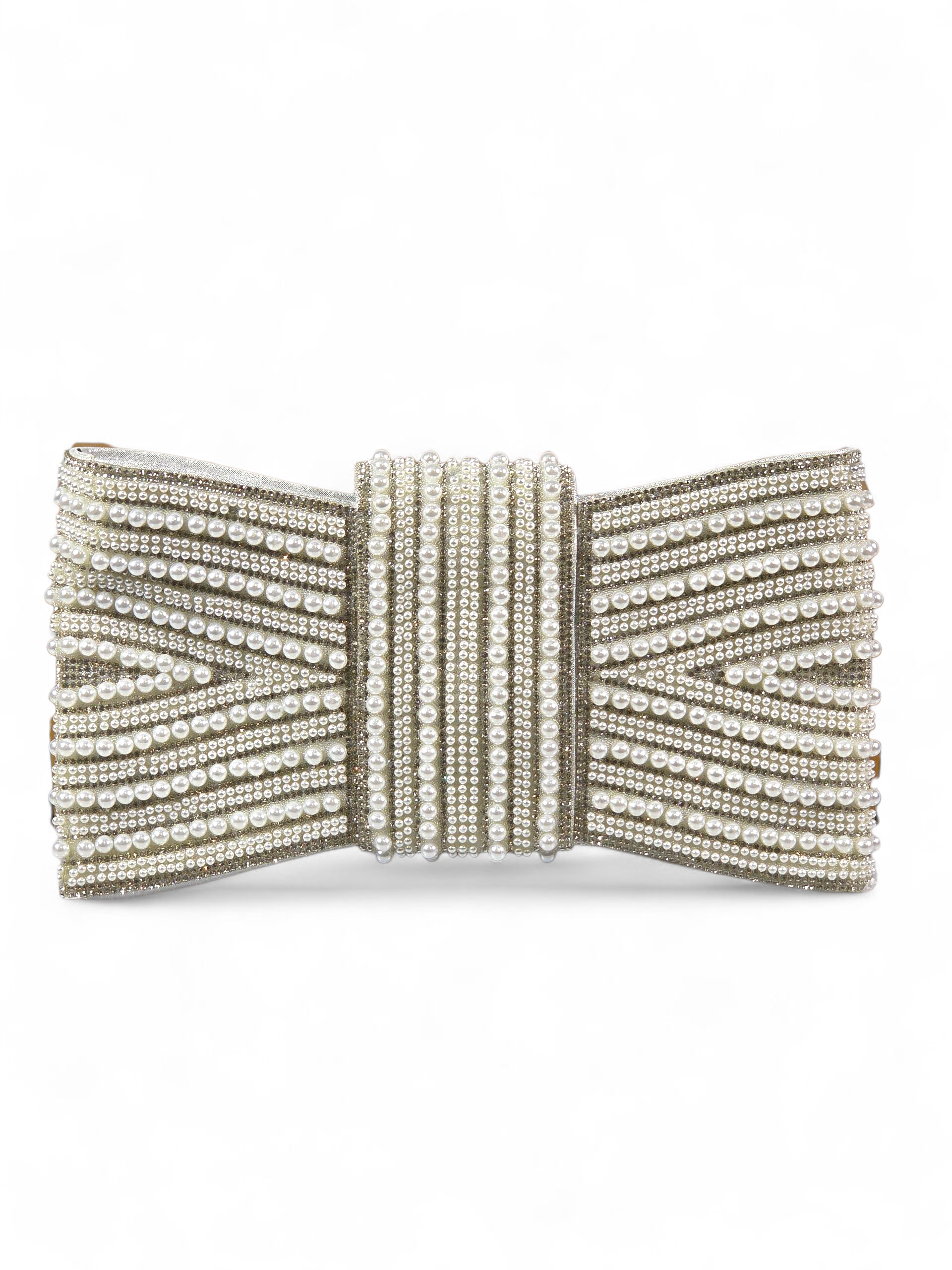 Carteira Luxo Cristal Perolas Prata 1036
