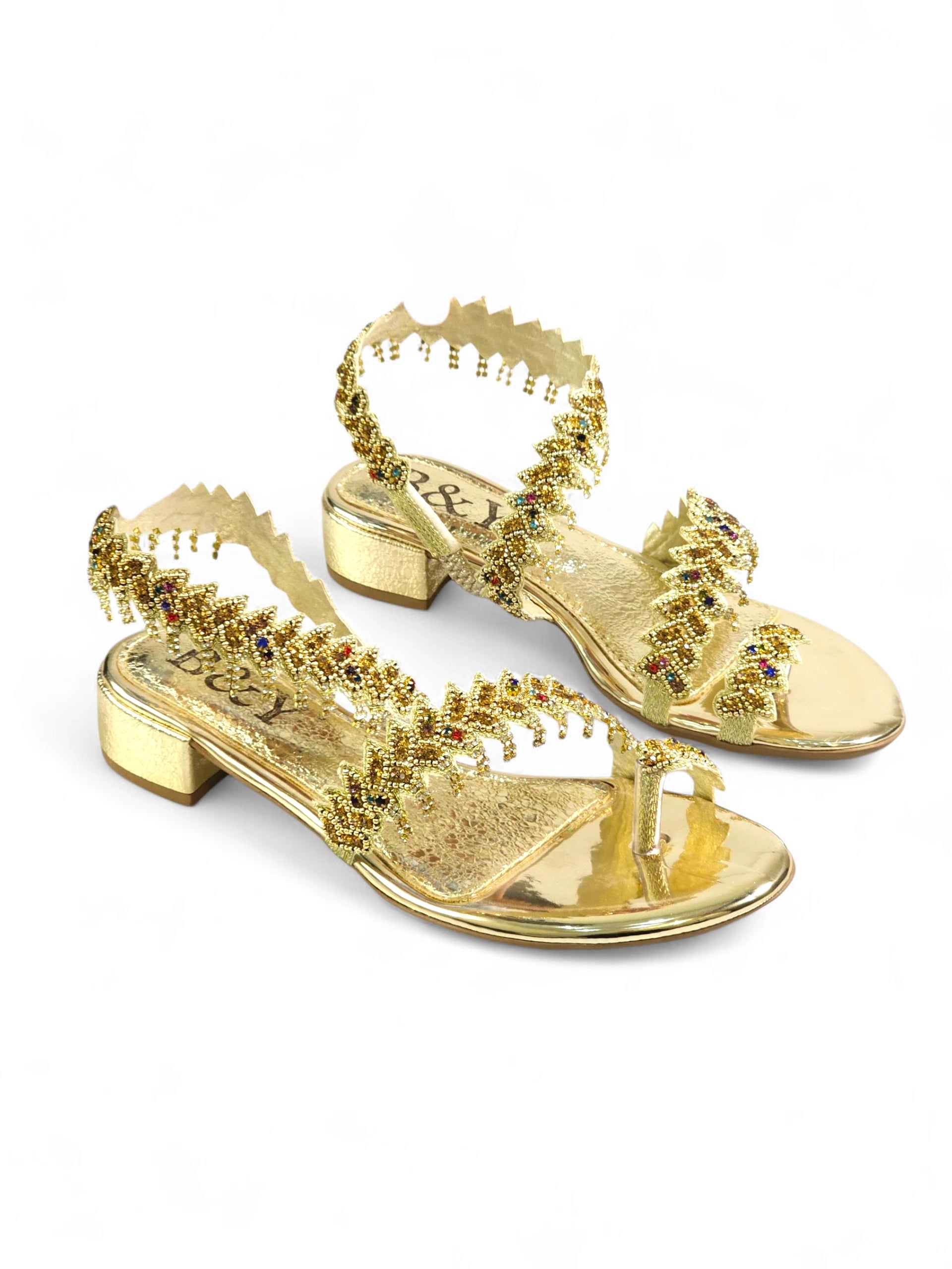 Sandália 9265 Dourado Colorido Com Salto Bloco 3cm