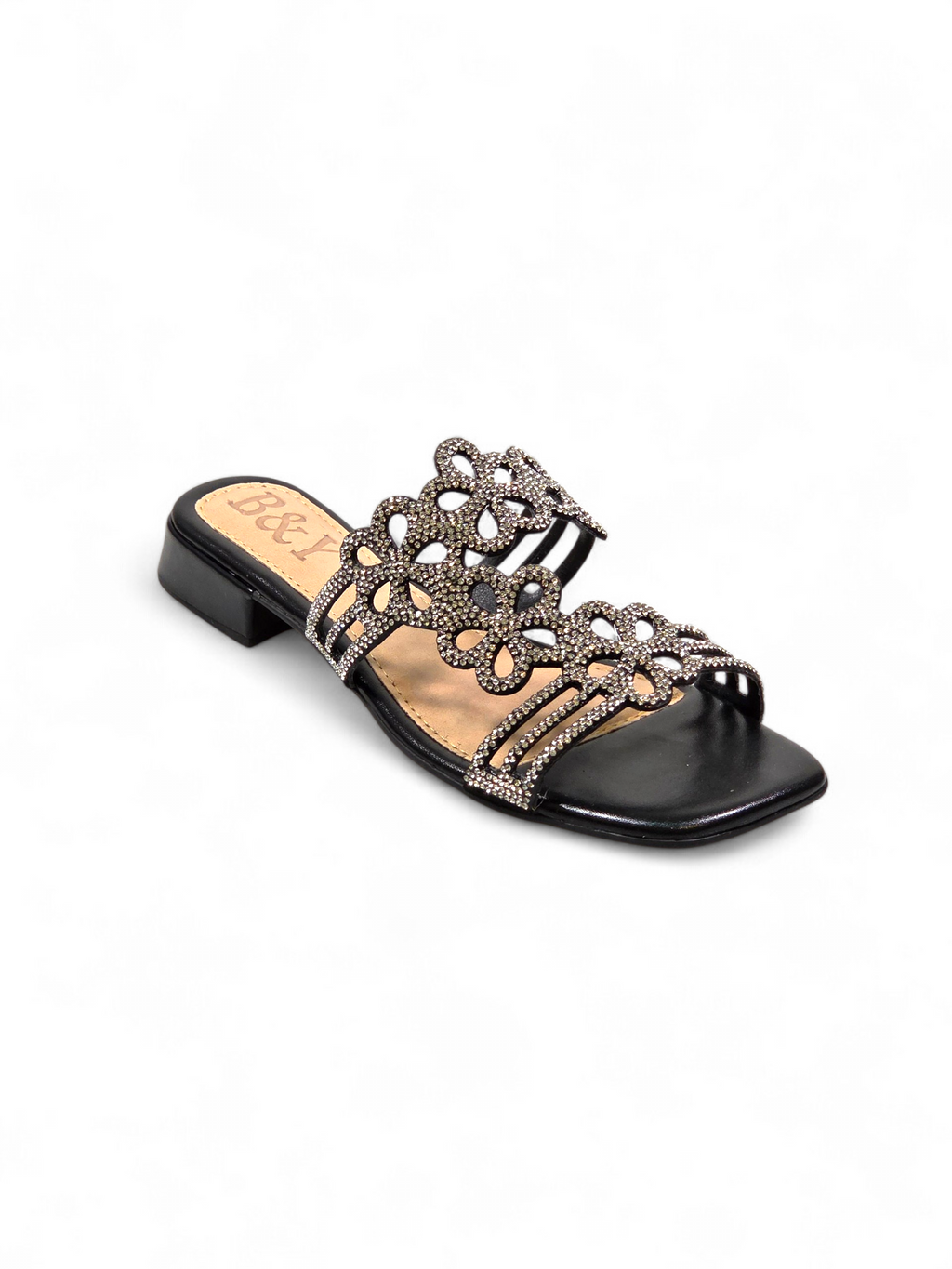 Tamanco 3001 Preto Prateado Salto Baixo 2 cm (B)