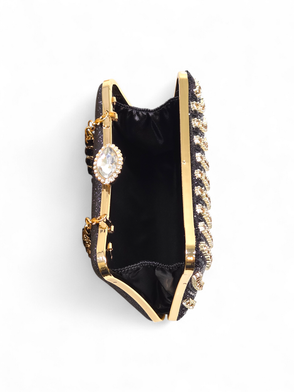 Bolsa Clutch Cristal Preto Dourado 1056