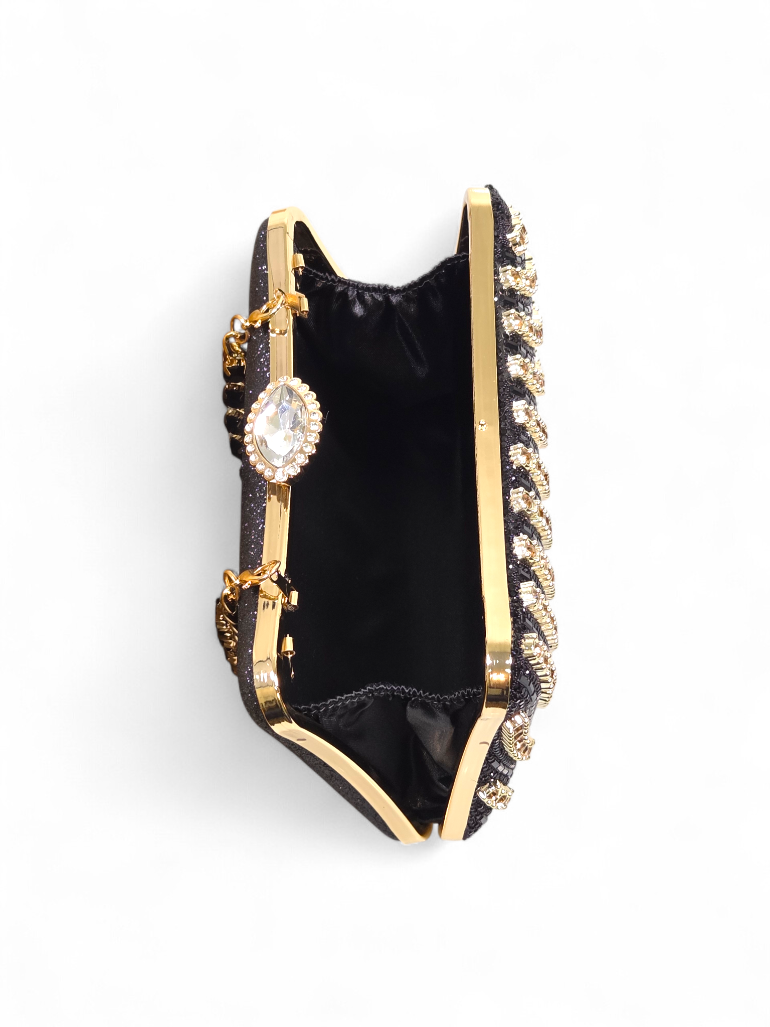 Bolsa Clutch Cristal Preto Dourado 1056