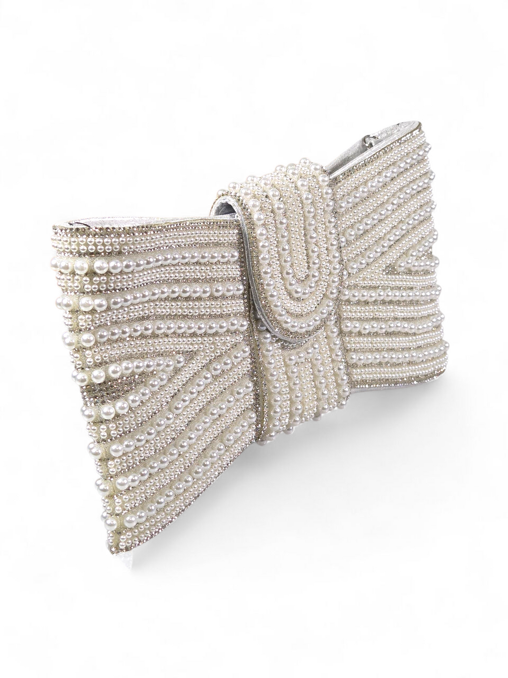 Carteira Luxo Cristal Perolas Prata 1036