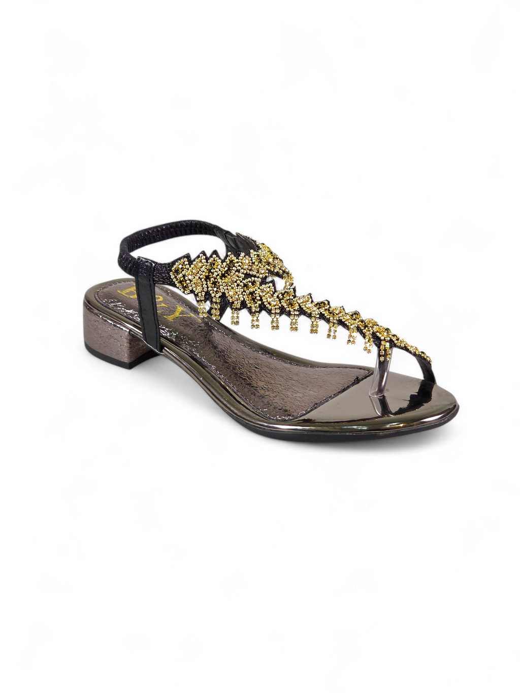 Sandália 9542 Preto Toque de Ouro Salto Bloco