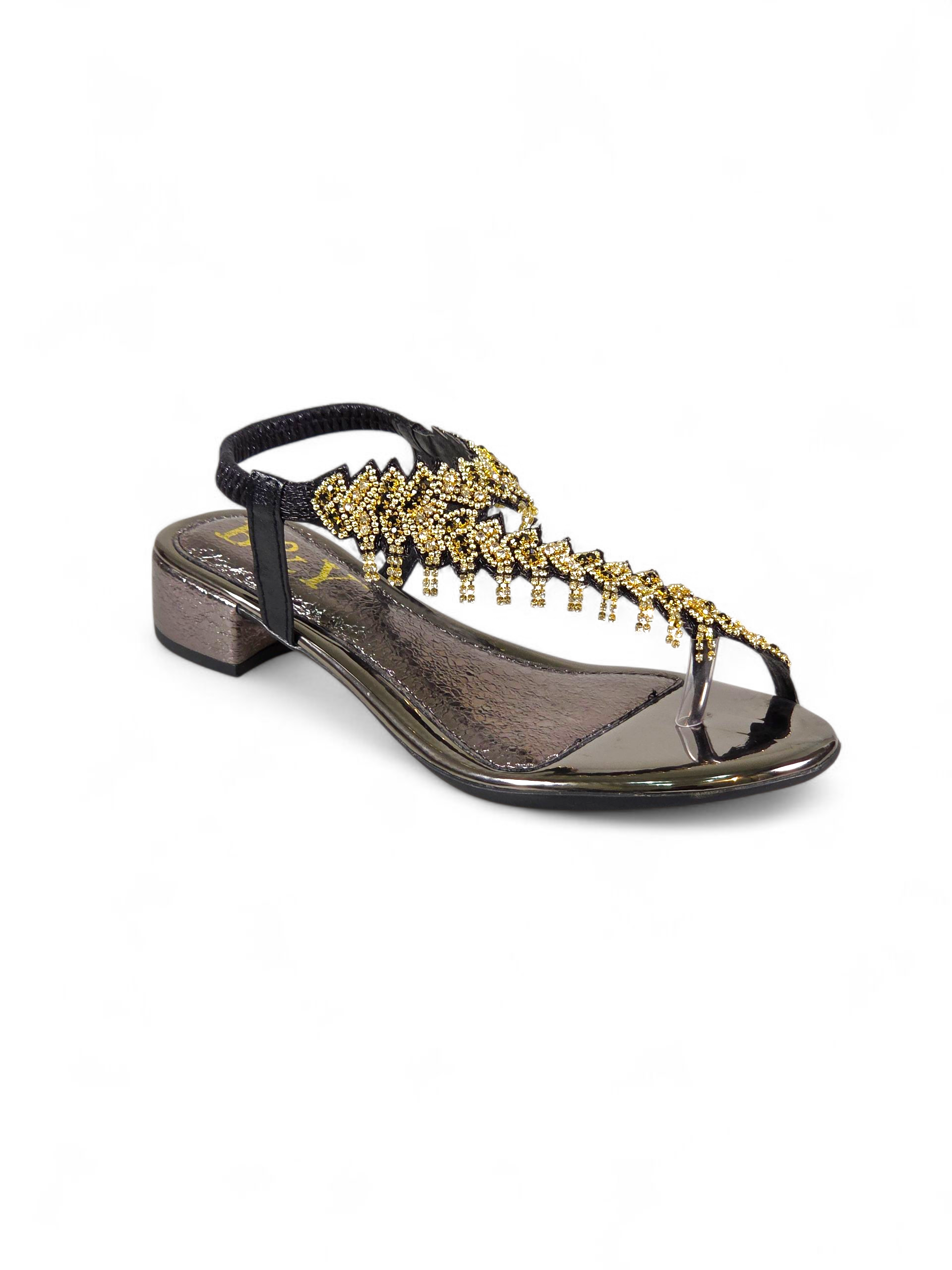 Sandália 9542 Preto Toque de Ouro Salto Bloco