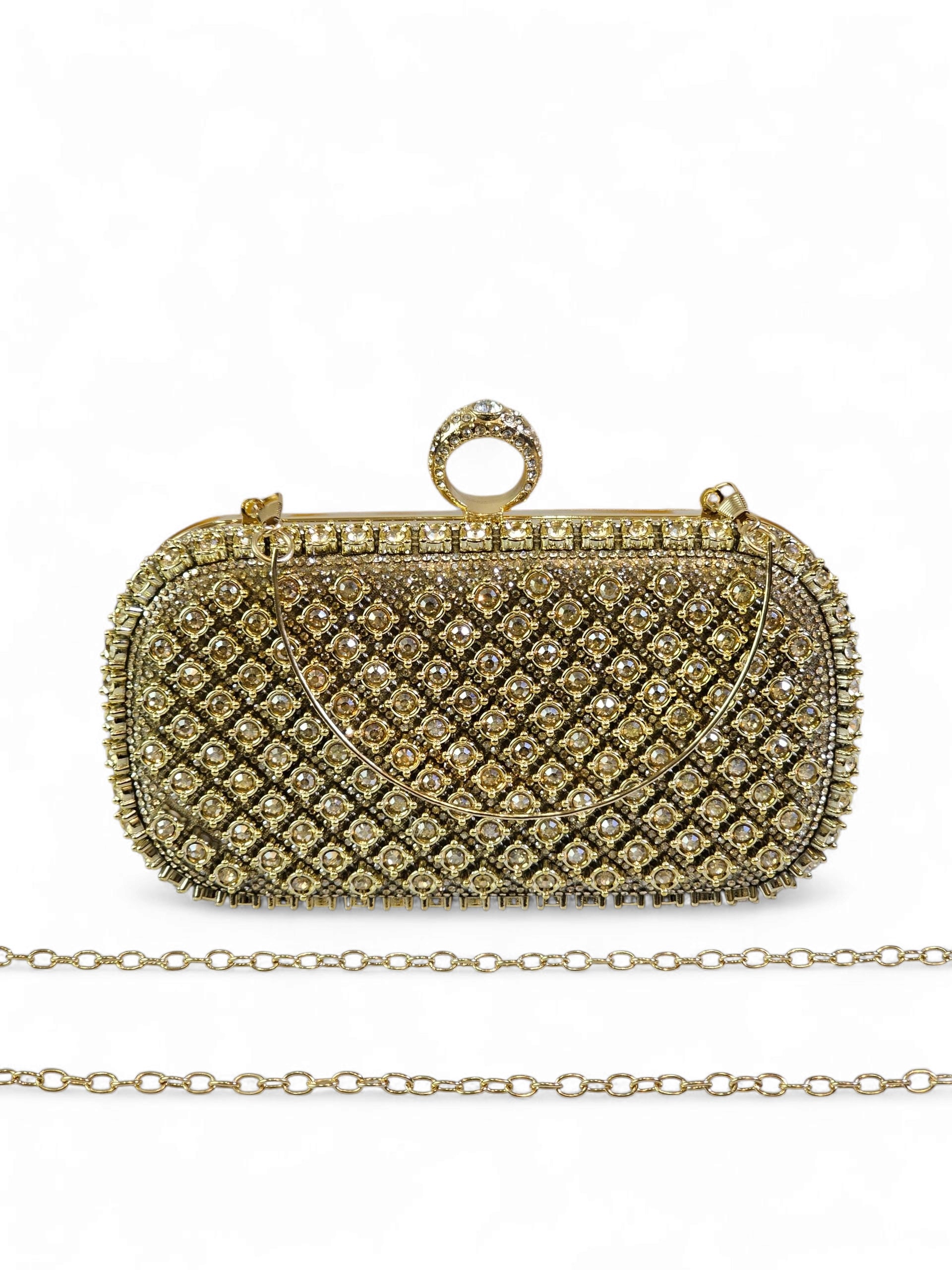 Bolsa Clutch Cristal Dourada 001