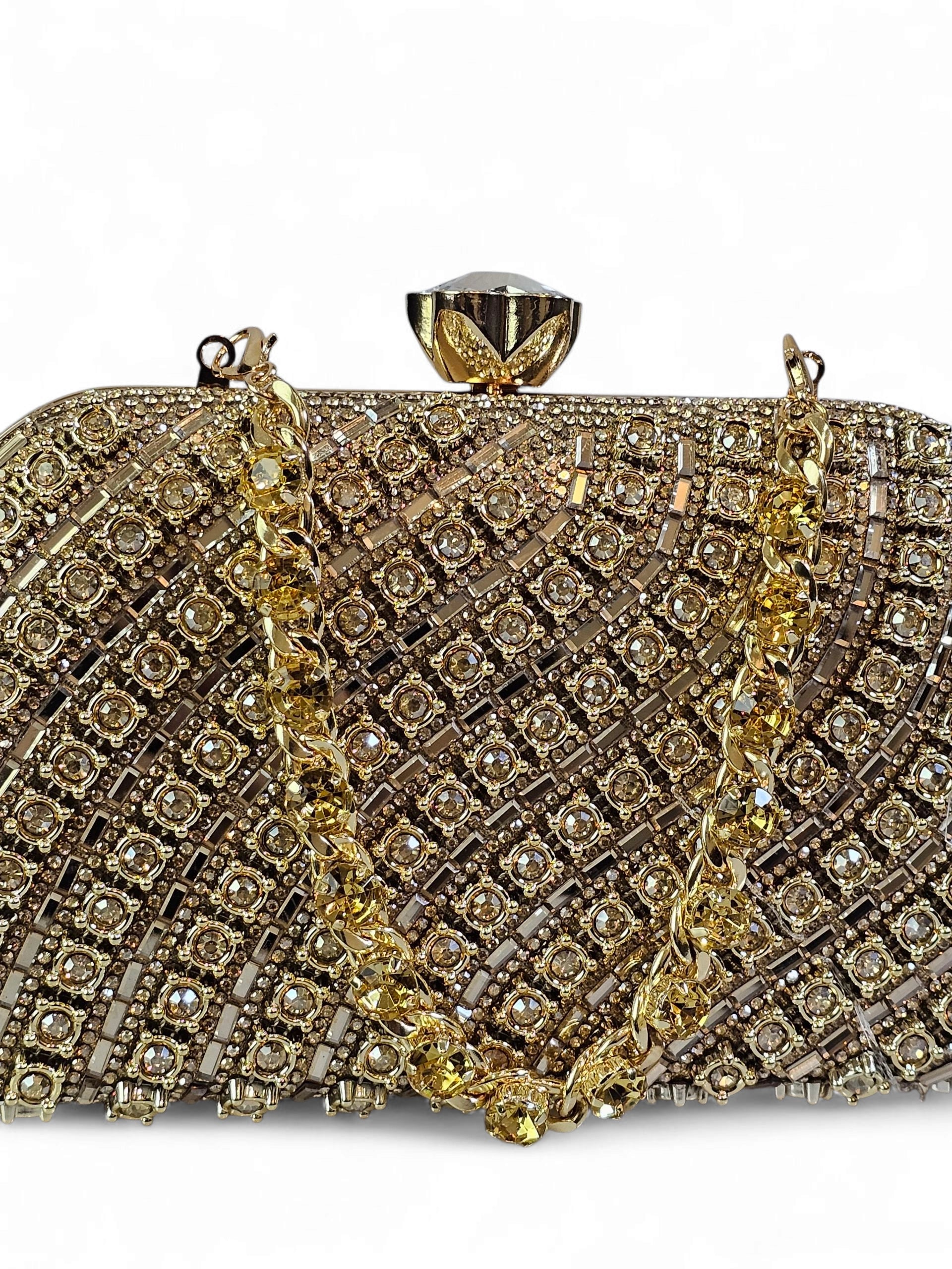 Bolsa Clutch Cristal Dourada 1003