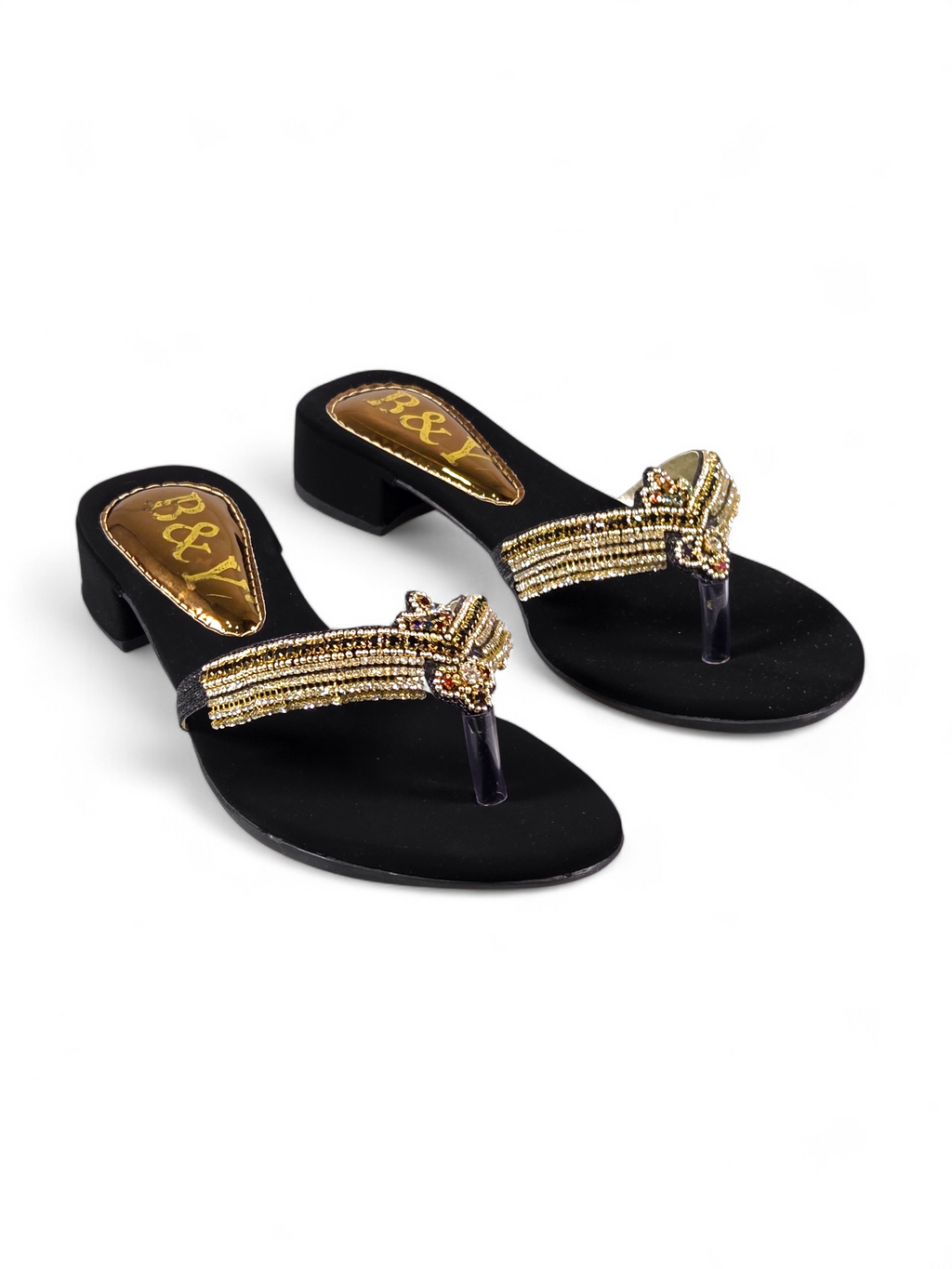 Chinelo 1057 Preto Veludo Salto Bloco