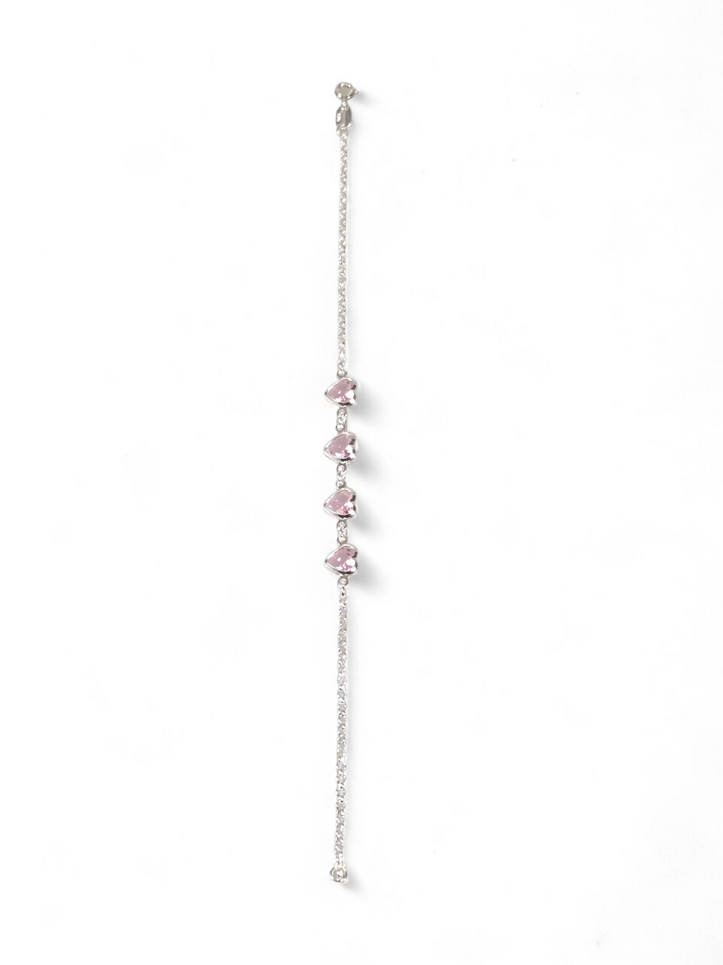 Pulseira Prata 925 Coração com Zircônias Rosas 1003