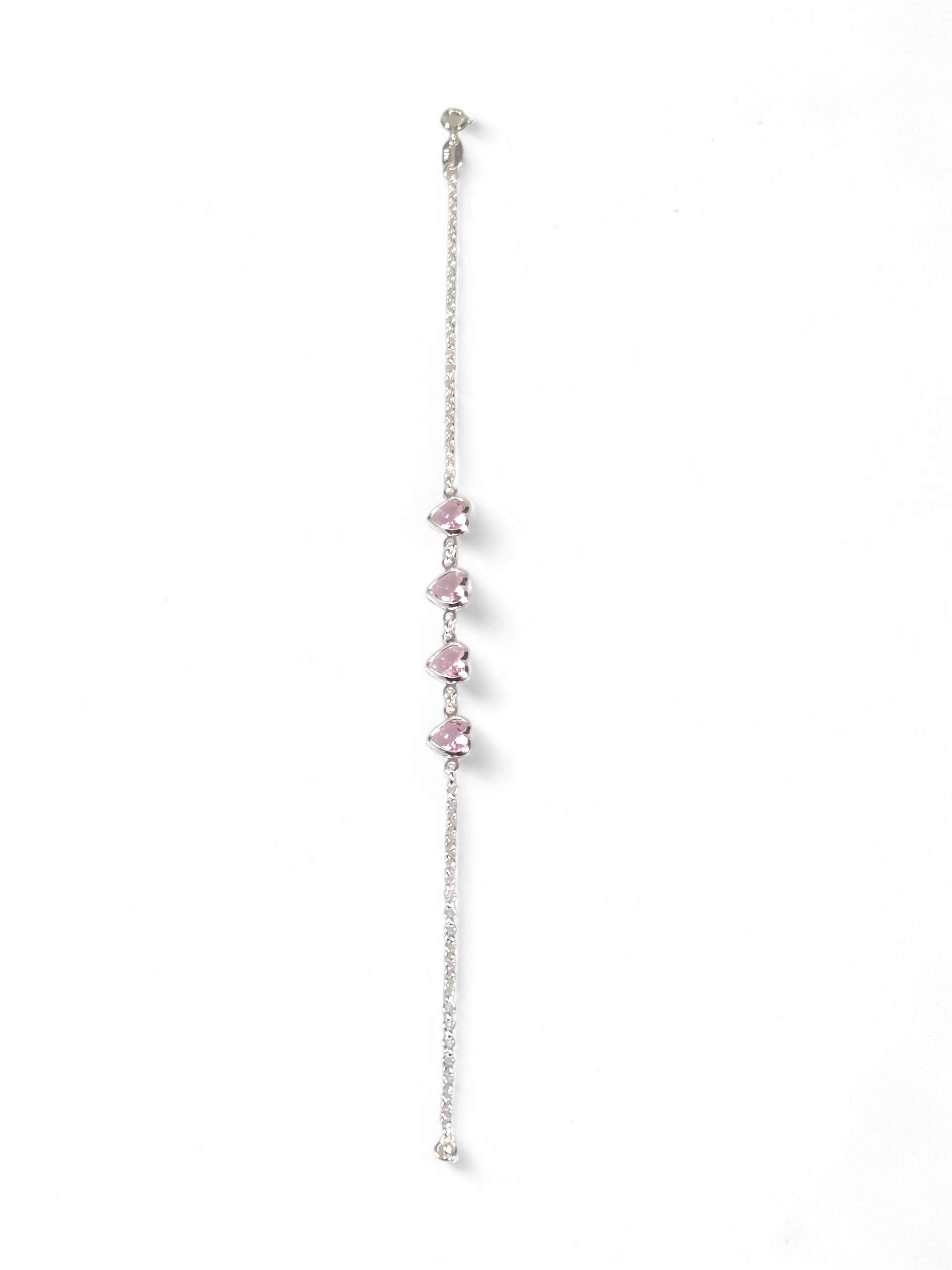 Pulseira Prata 925 Coração com Zircônias Rosas 1003