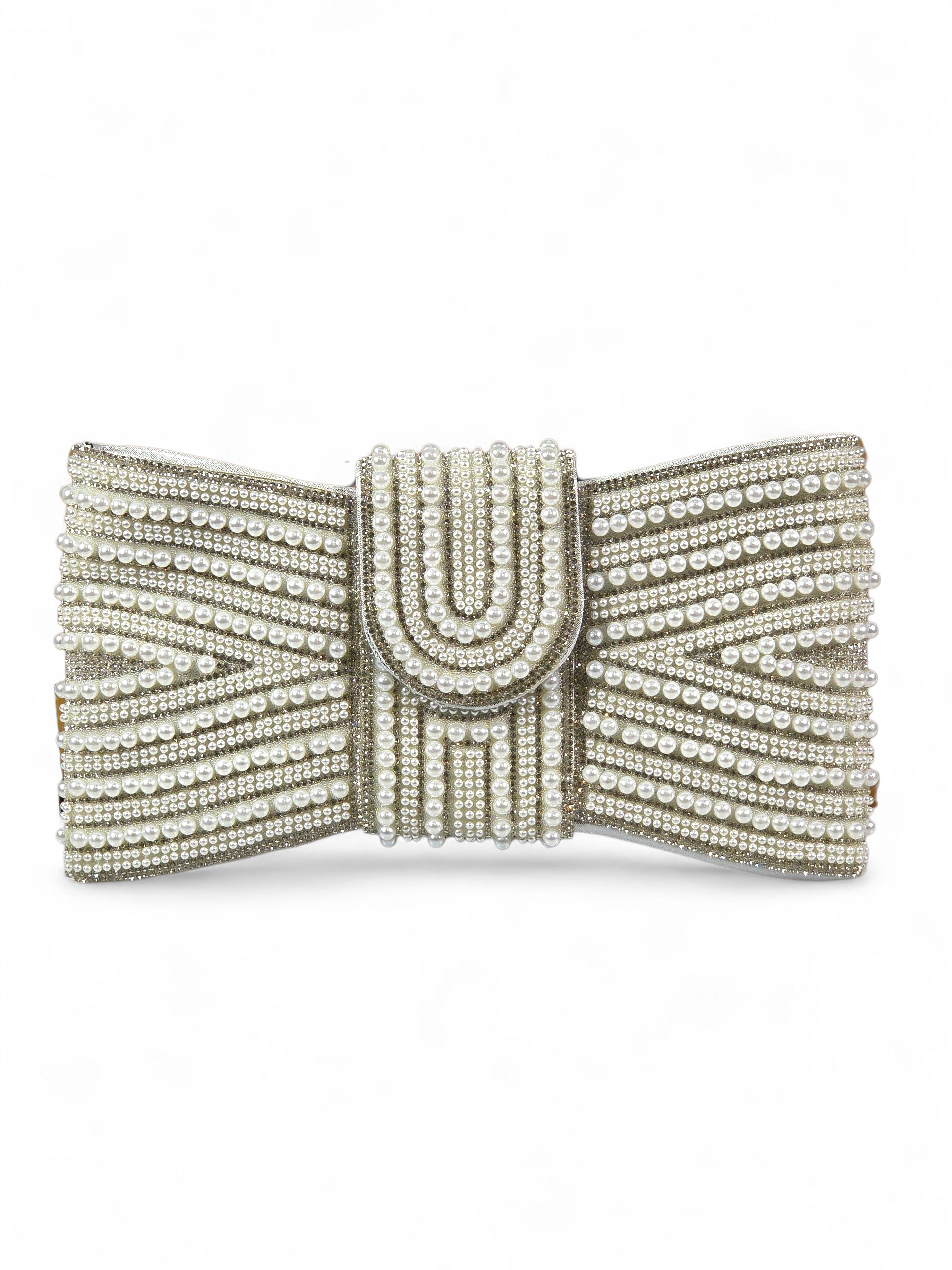 Carteira Luxo Cristal Perolas Prata 1036