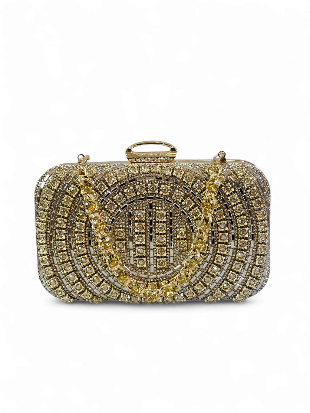 Bolsa Clutch Cristal Dourada 021